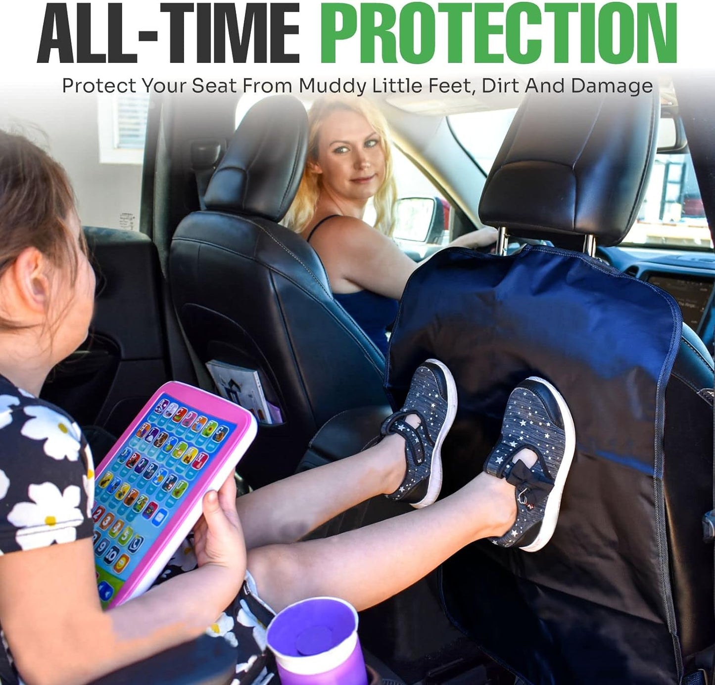 Trobo Car Kick Mats Back Seat Protector, Set of 2 X-Large Seat Back Cover for Kids, Made with Thick Waterproof Material to Fully Protect Backseat from Dirt, Mud and Scuffs Marks, Fits Most Cars