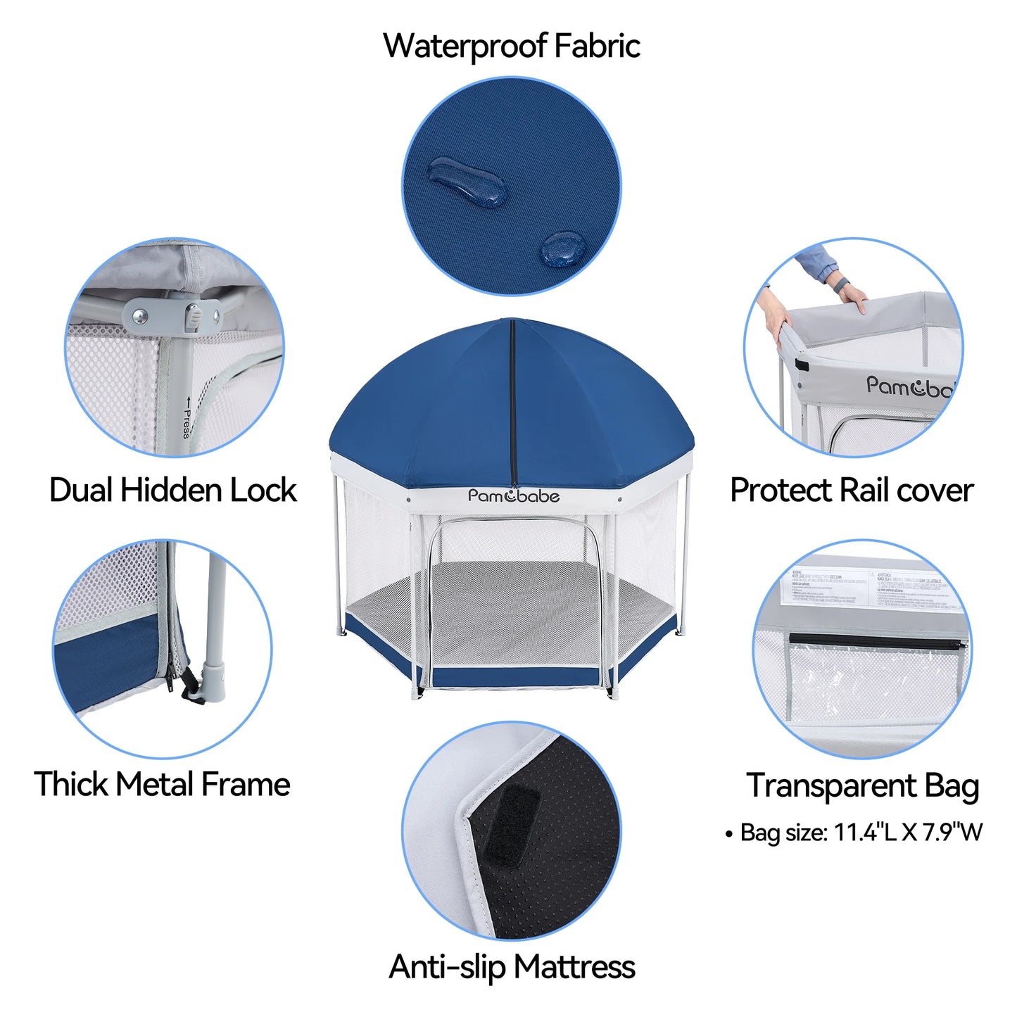 Unisex Premium Indoor and Outdoor Baby Playpen - Portable, Lightweight, Toddler Play Yard W/Canopy and Travel Bag - Blue