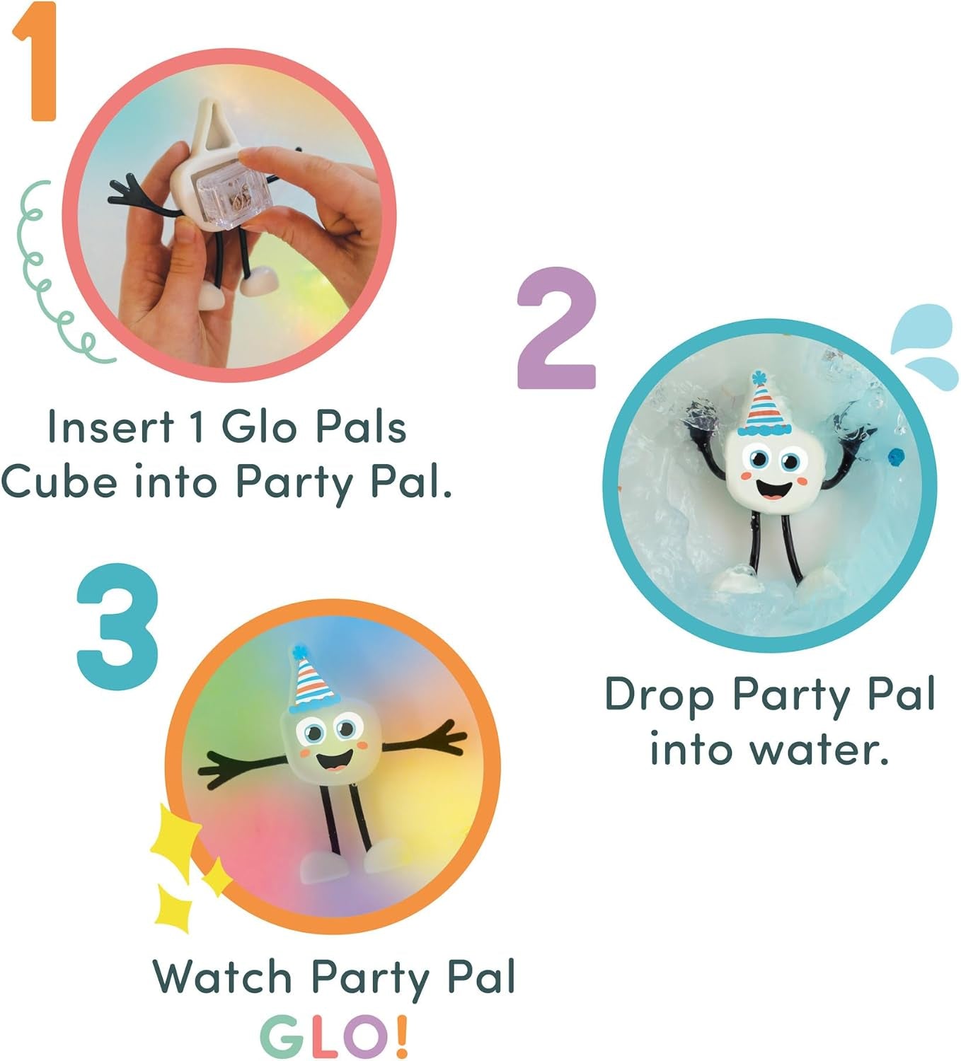 New, Water - Activated Bath Toy with 6 Reusable Light-Up Cubes for Sensory Play (Glo Pals)