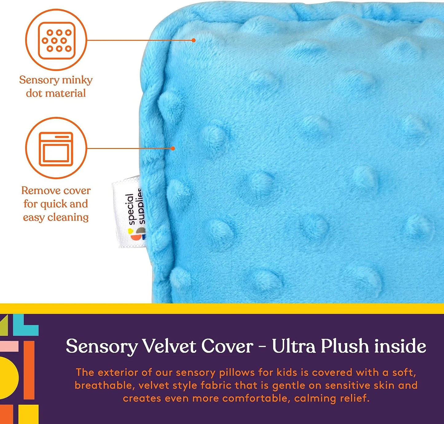 Vibrating Pillow Sensory Pressure Activated for Kids and Adults, 12” X 12” Plush Minky Soft Cover with Textured Therapy Stimulation Bumps, Blue