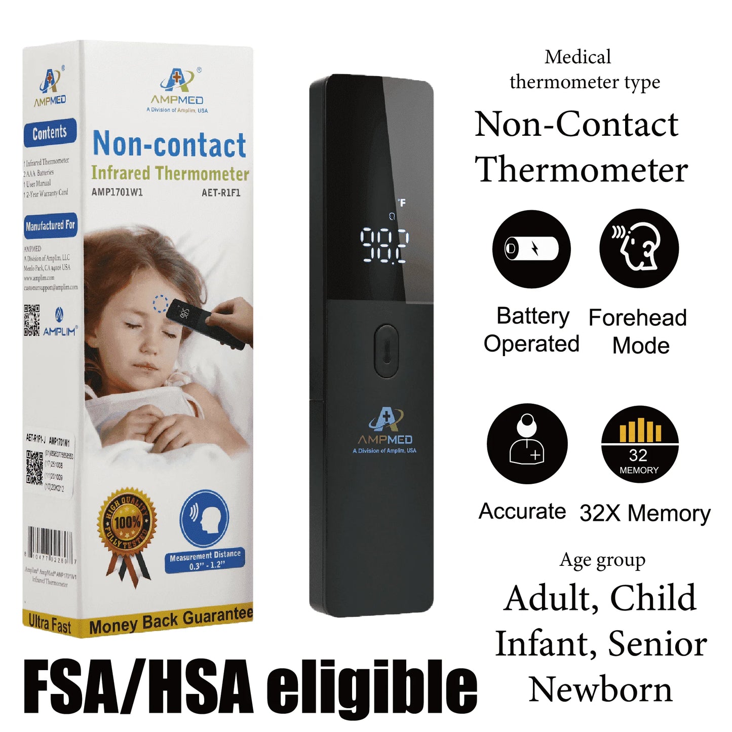 Medical Grade Non-Contact Forehead Thermometer for Adults and Kids, No-Touch Digital Baby Fever Thermometer, FSA HSA Approved