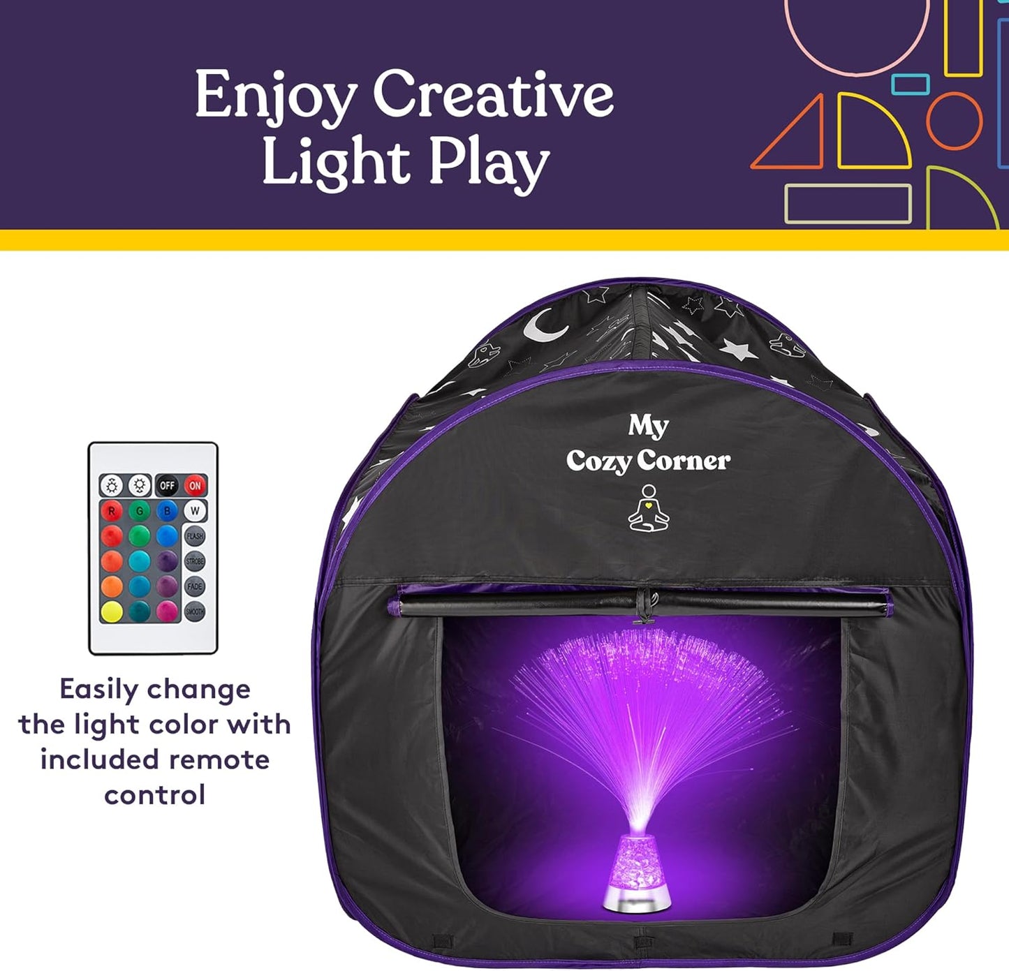 Blackout Sensory Tent for Kids, with Fiber Optic Lamp and Glow-In-The-Dark Fuzzy Blanket