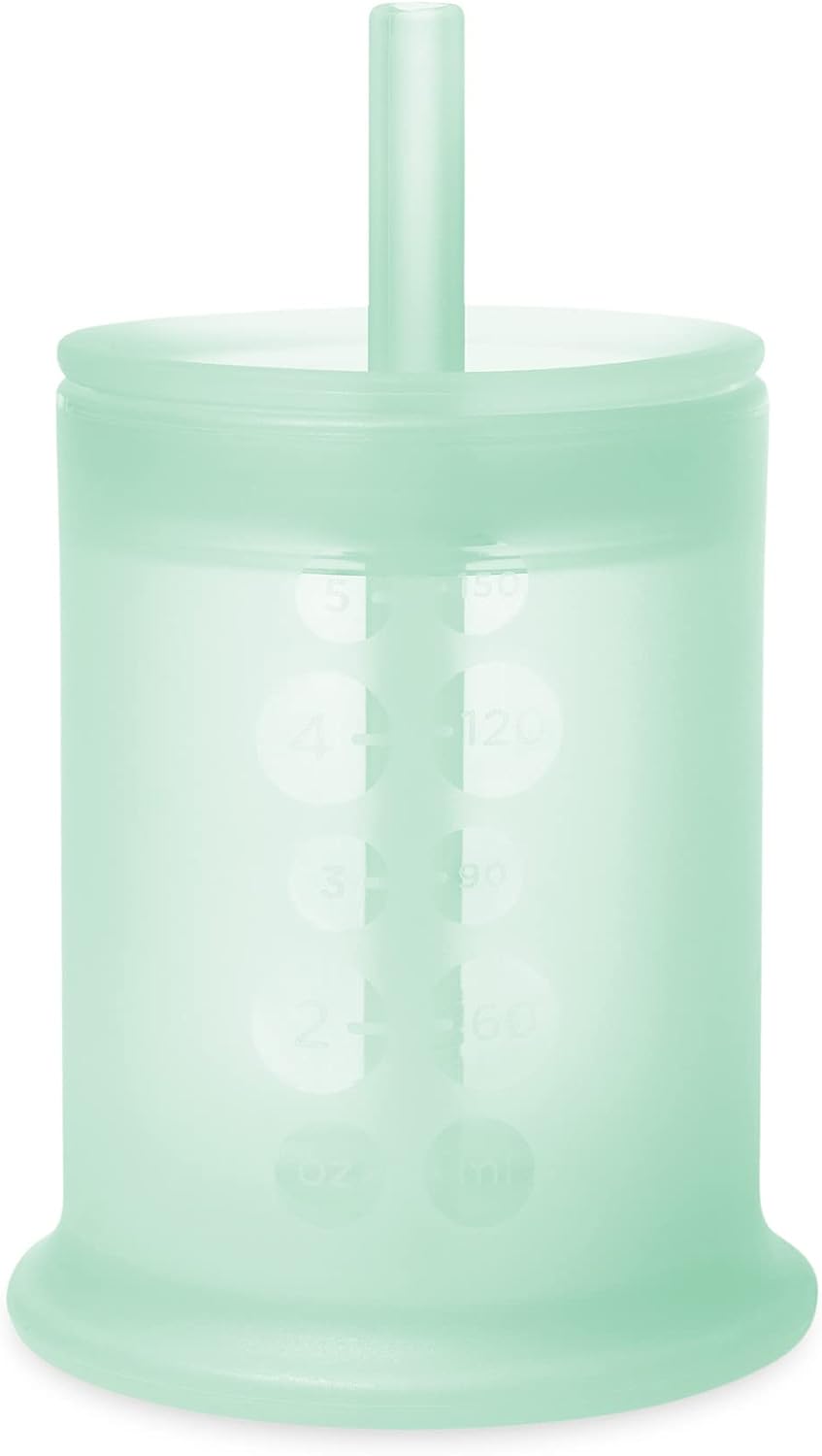 Silicone Training Cup with Straw Lid, 6+ Mo Infant to 12-18 Months Toddler Cup