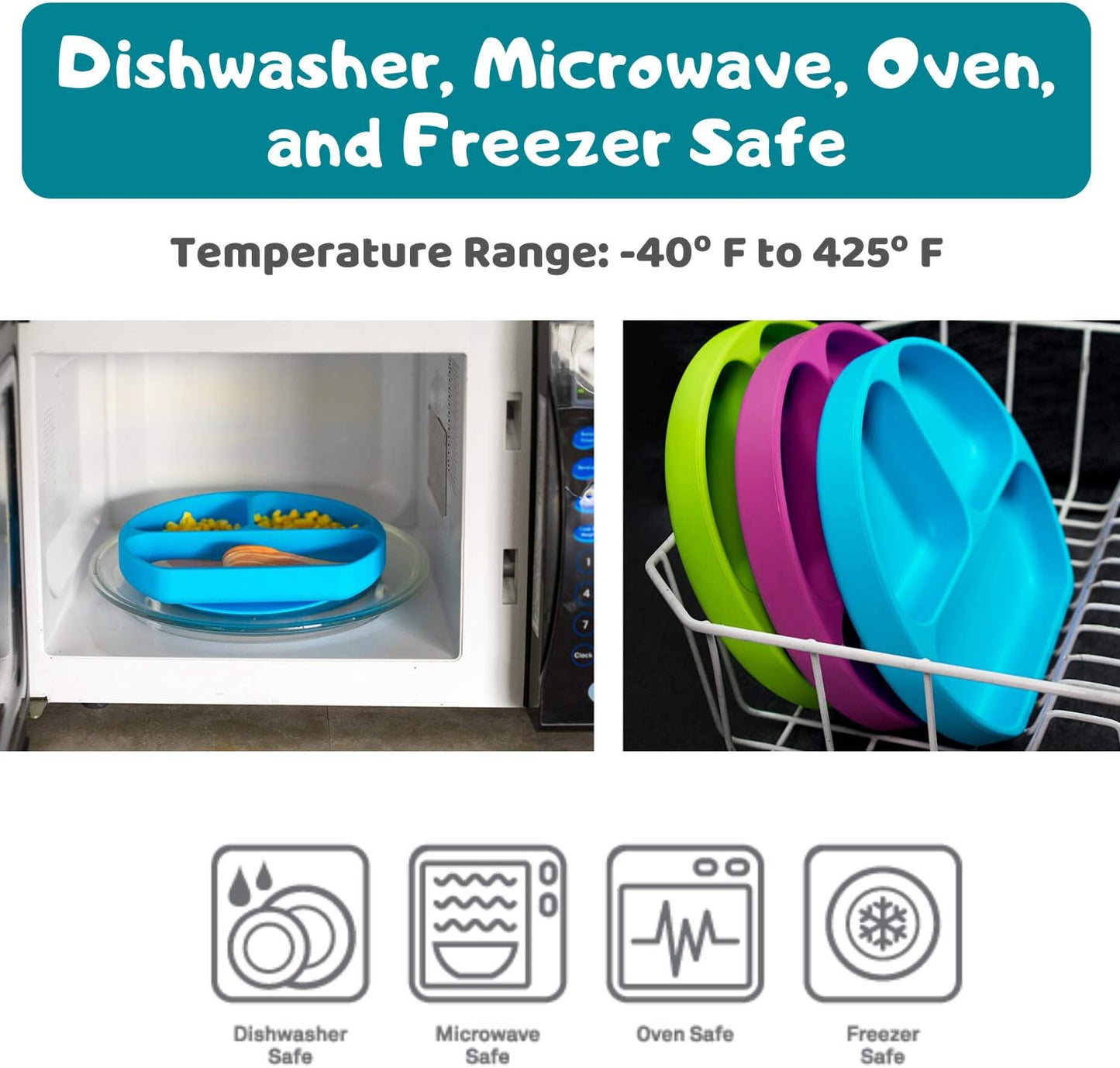 Suction Plate for Toddlers | BPA Free, 100% Food-Grade Silicone | Microwave, Dishwasher and Oven Safe | Stay Put Divided Baby Feeding Plates (1, Red)