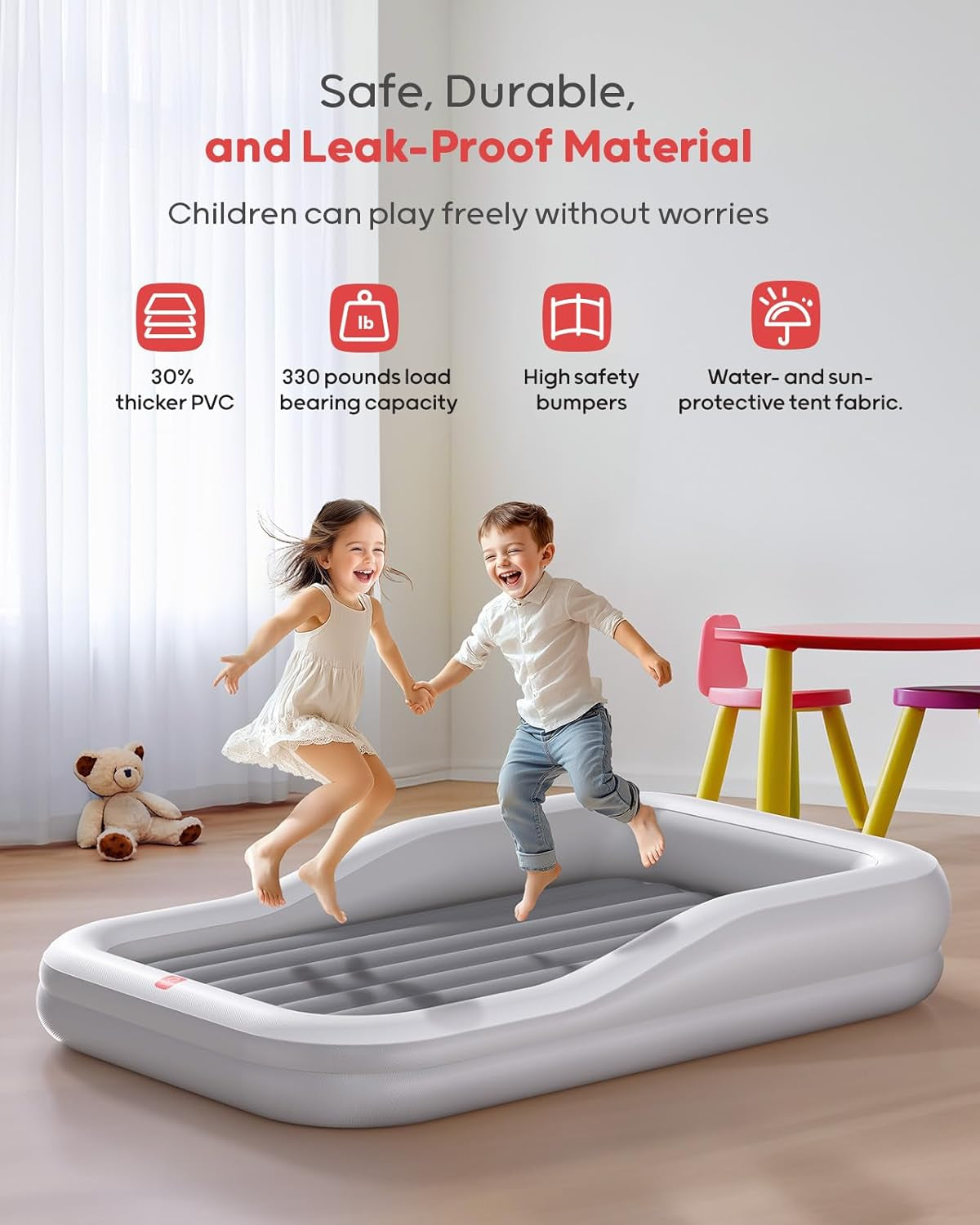 Inflatable Toddler Travel Bed with Tent, Baby Crib Tent, Portable Kids Air Mattress with Safety Bumpers, Ideal for Home, Grandma'S, Camping, Traveling -Includes Fast Electric Pump