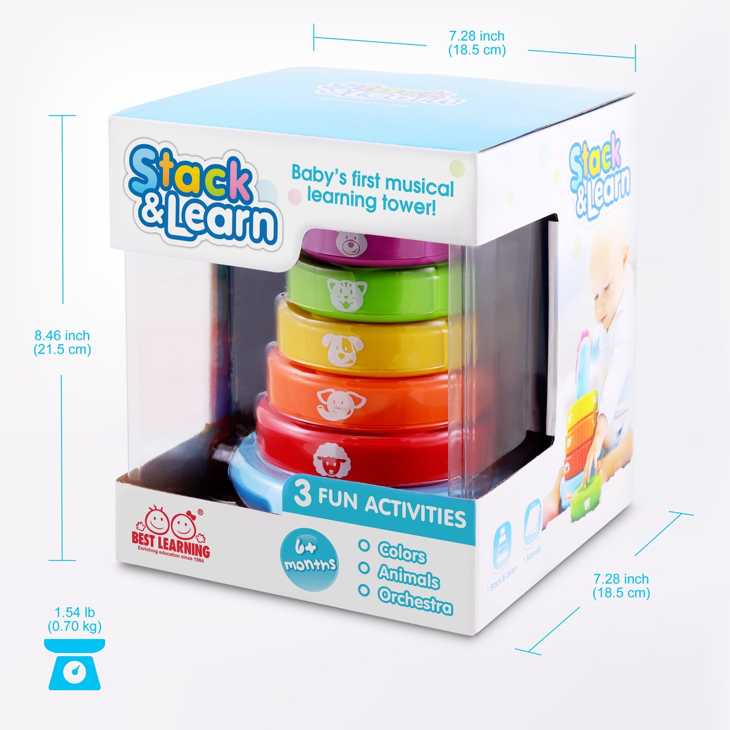 Stack & Learn Light-Up Toy, Melody Based Stacking Rings with 2 Modes, Fun for Kid Infant Toddler Age 6 Months and Up