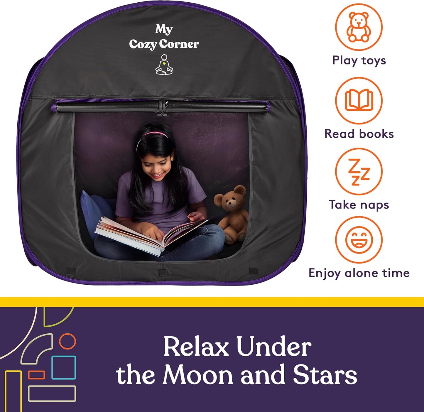 Blackout Sensory Tent for Kids, with Fiber Optic Lamp and Glow-In-The-Dark Fuzzy Blanket