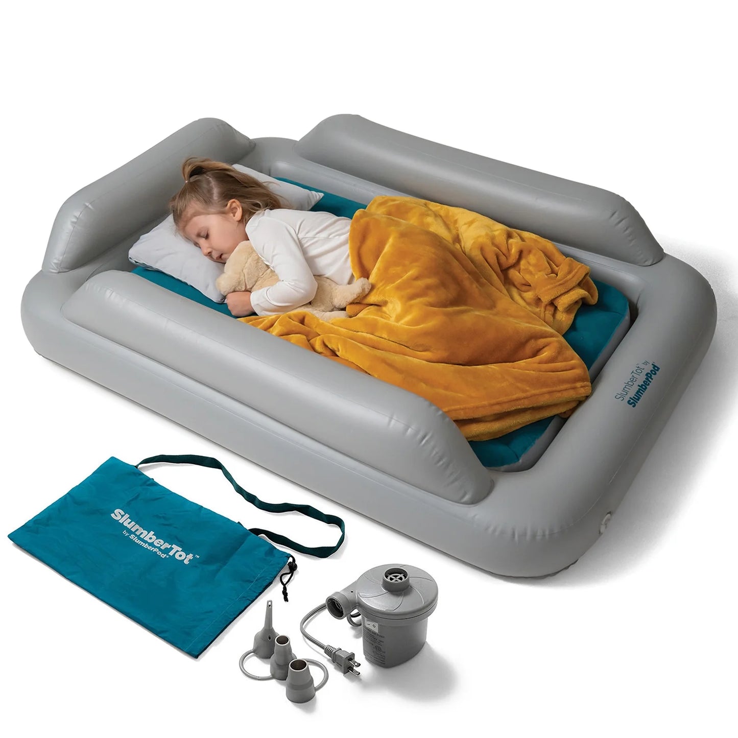 Slumbertot Inflatable Toddler Travel Mattress with Electric Air Pump