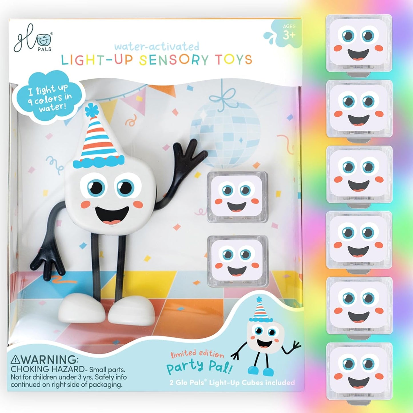 New, Water - Activated Bath Toy with 6 Reusable Light-Up Cubes for Sensory Play (Glo Pals)