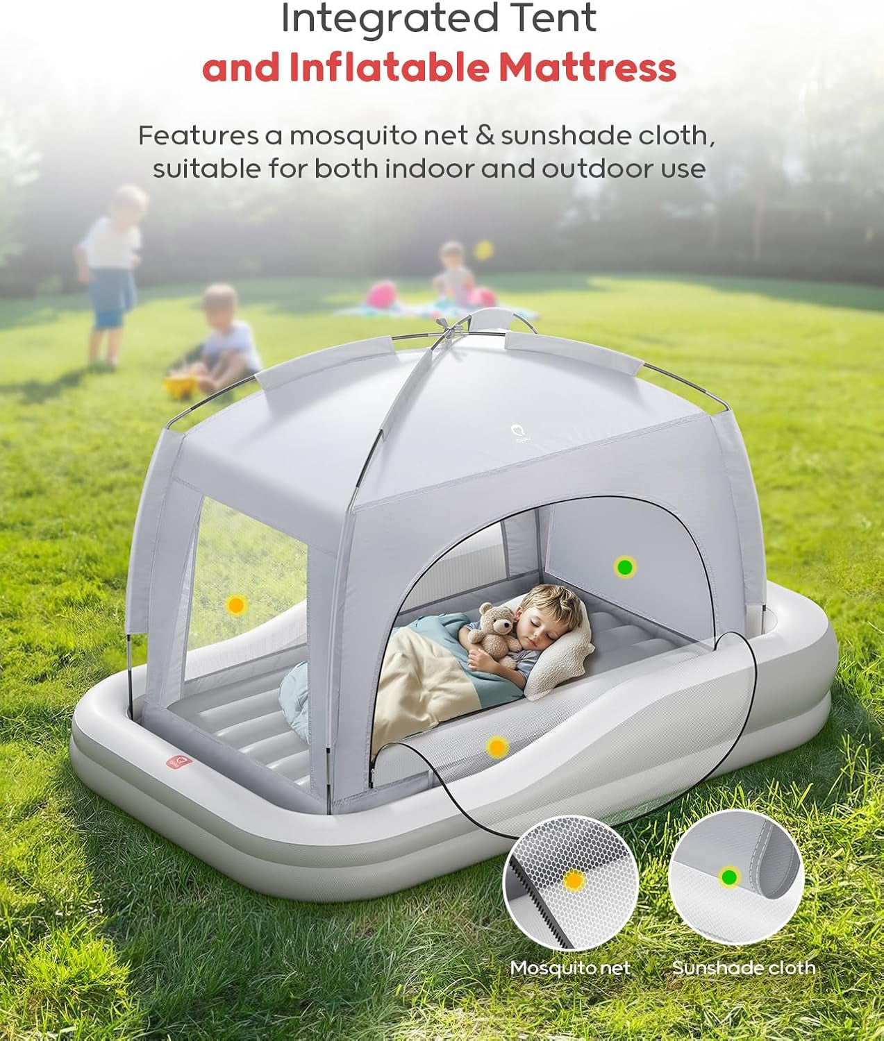 Inflatable Toddler Travel Bed with Tent, Baby Crib Tent, Portable Kids Air Mattress with Safety Bumpers, Ideal for Home, Grandma'S, Camping, Traveling -Includes Fast Electric Pump