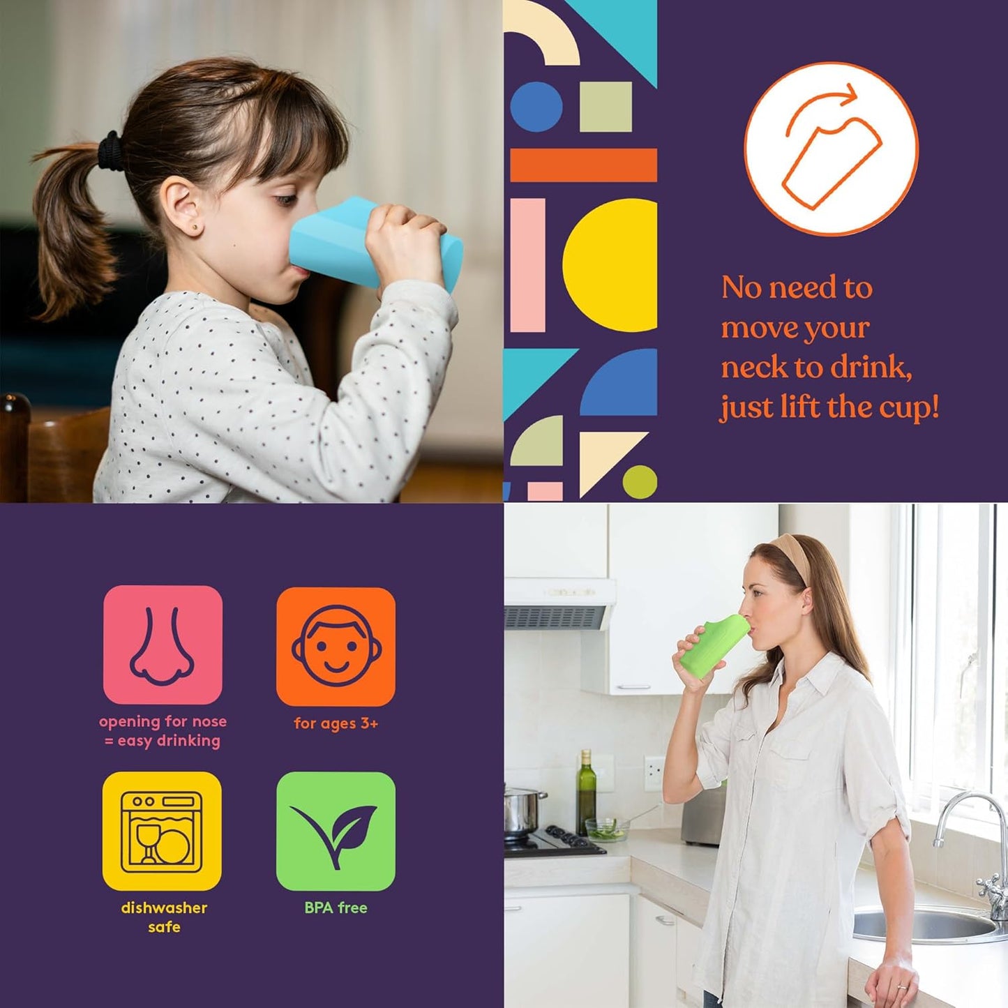 9 Flexible Drinking Cups with Nose Mold Cutout, 9 Pc. Set for Physical Therapy, Bpa-Free Drink Tumblers, Kids and Adults