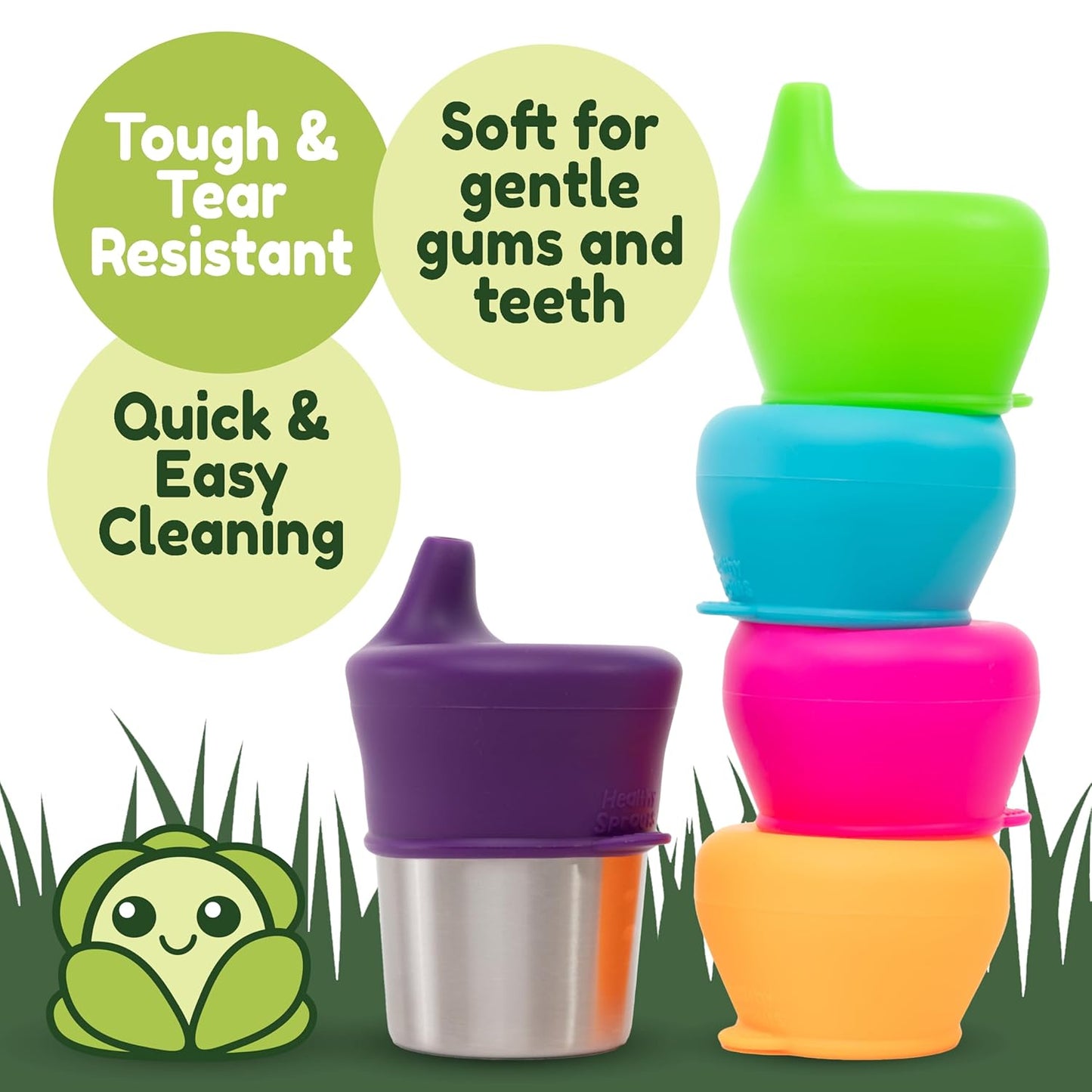 Silicone Sippy Cup Lids, Spill Proof, Fits Any Cup, Bpa-Free, 5 Pack