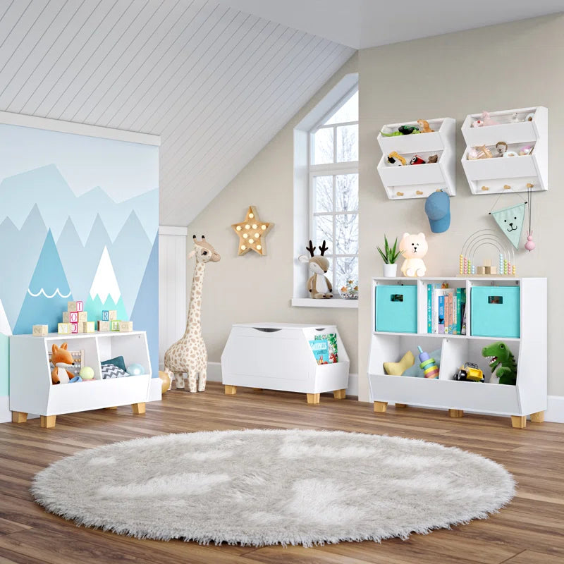 Riverridge Kids Playroom Catch-All Game and Toy Storage Organizer Box with Side Bookshelves