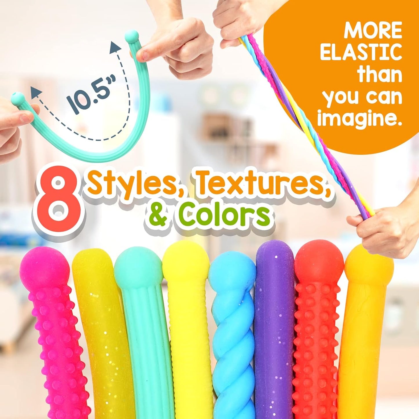 Textured Stretchy Sensory Fidget Noodles, 8pk