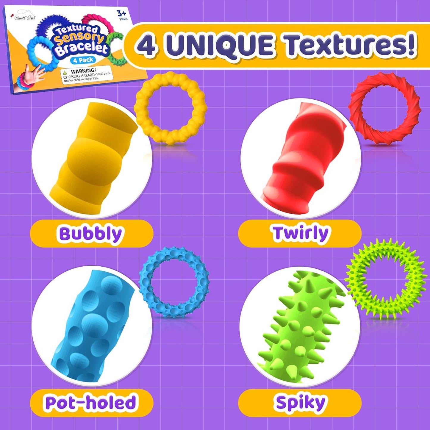 4 Pack Sensory Fidget Stretchy Bracelet | Texture & Calming Sensory Toys