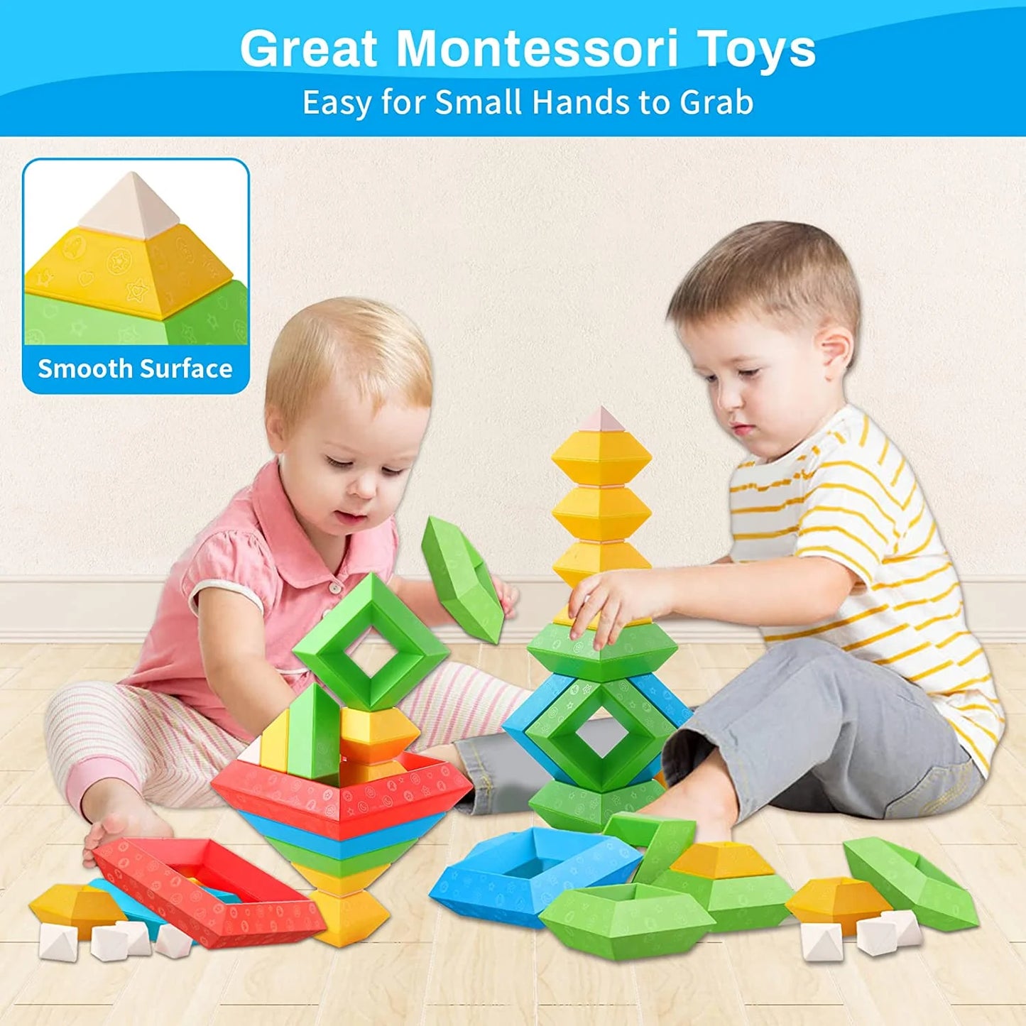 Stacking Building Blocks Educational Montessori Toy, 30 Piece Set