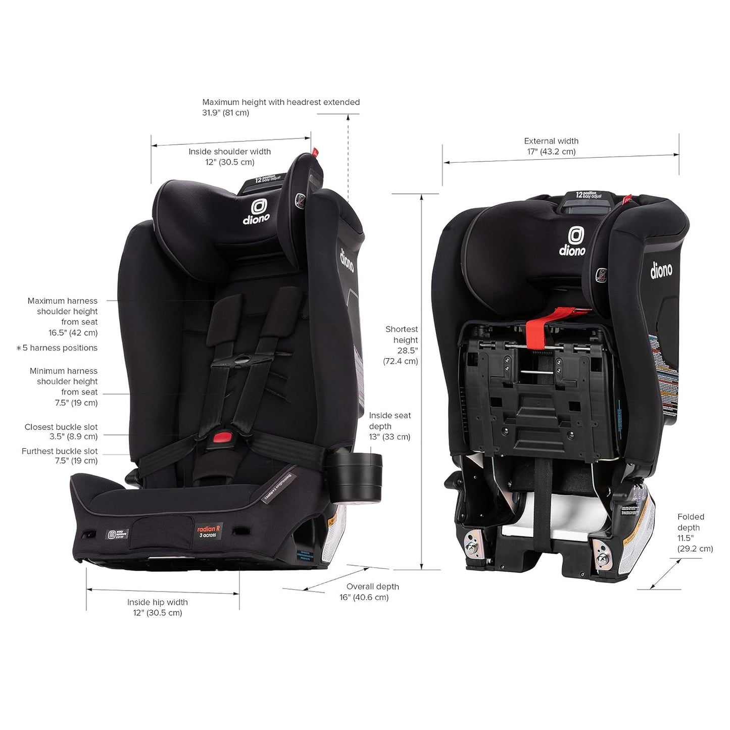 Radian 3R Safeplus, All-In-One Convertible Car Seat, Rear and Forward Facing, Slim Fit 3 Across
