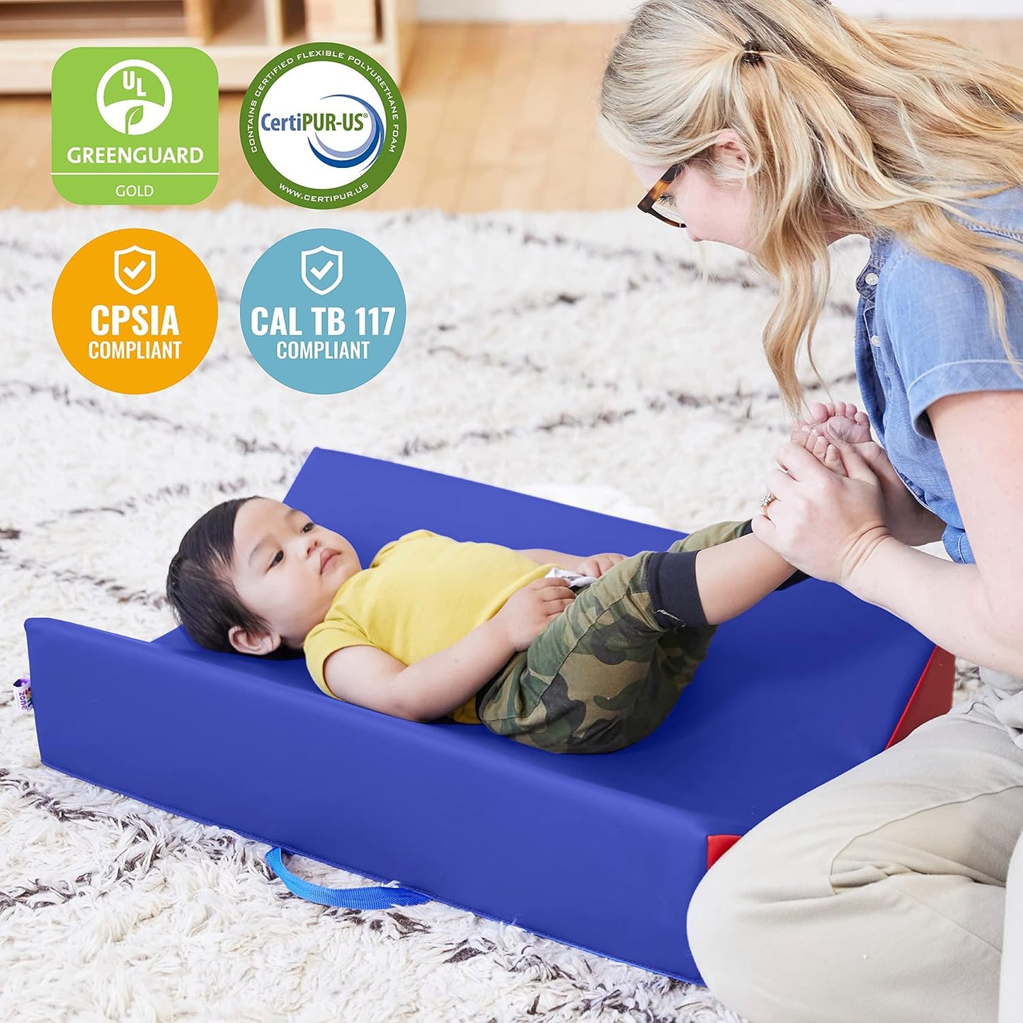 Softzone Baby Changing Pad, Contoured, Blue/Red/Yellow