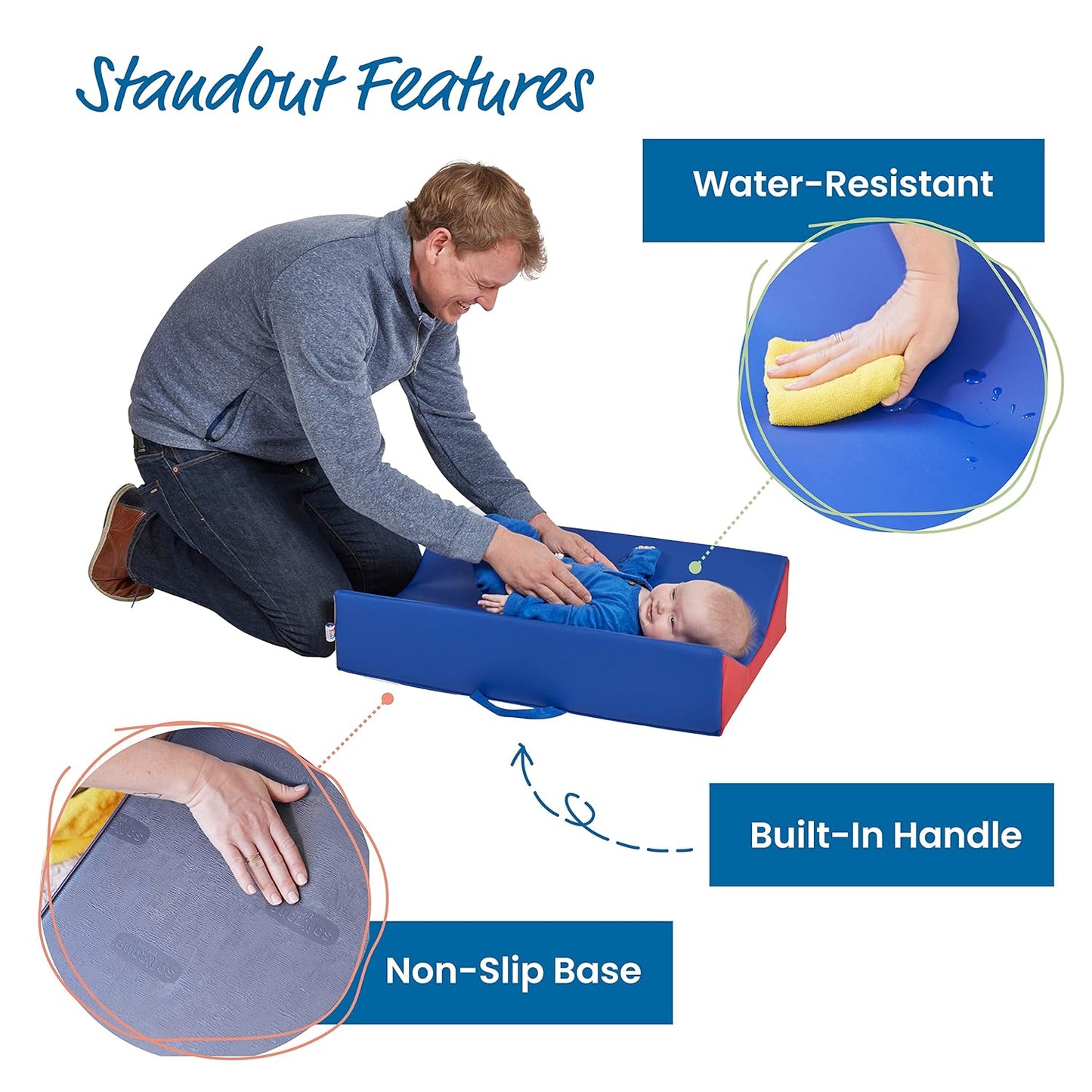 Softzone Baby Changing Pad, Contoured, Blue/Red/Yellow
