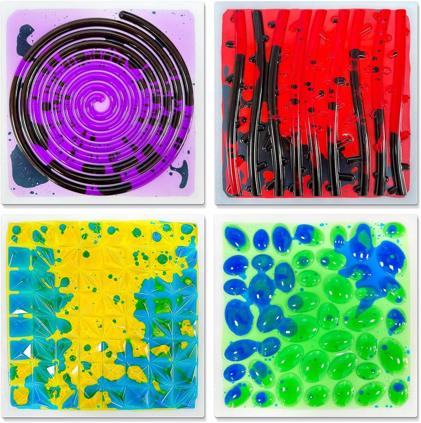 Kids Sensory Liquid Tiles: 11.8" X 11.8", Set of 4 Square Liquid Fusion Activity Playmats
