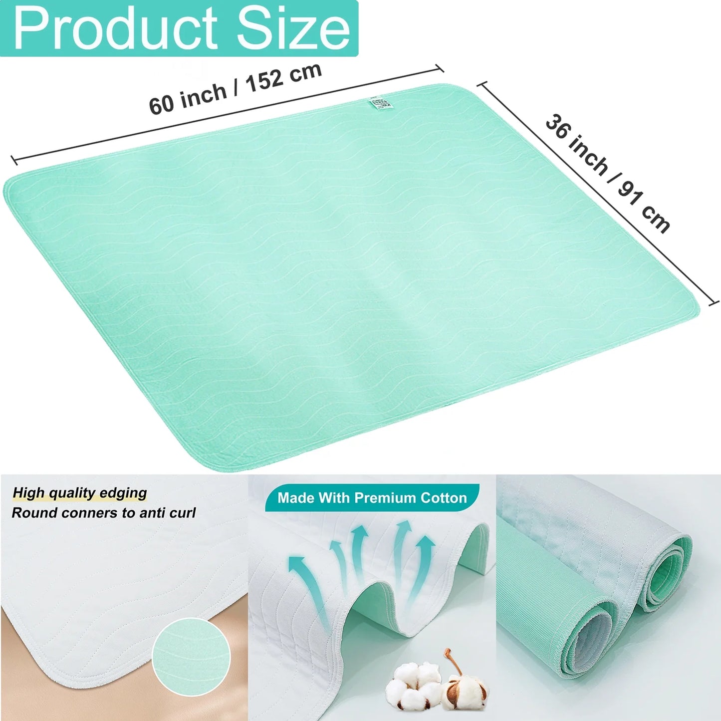 Bed Pad, Incontinence Reusable Bed Pad,Heavy Absorbent Waterproof Washable Underpad,60 X 36 Inch