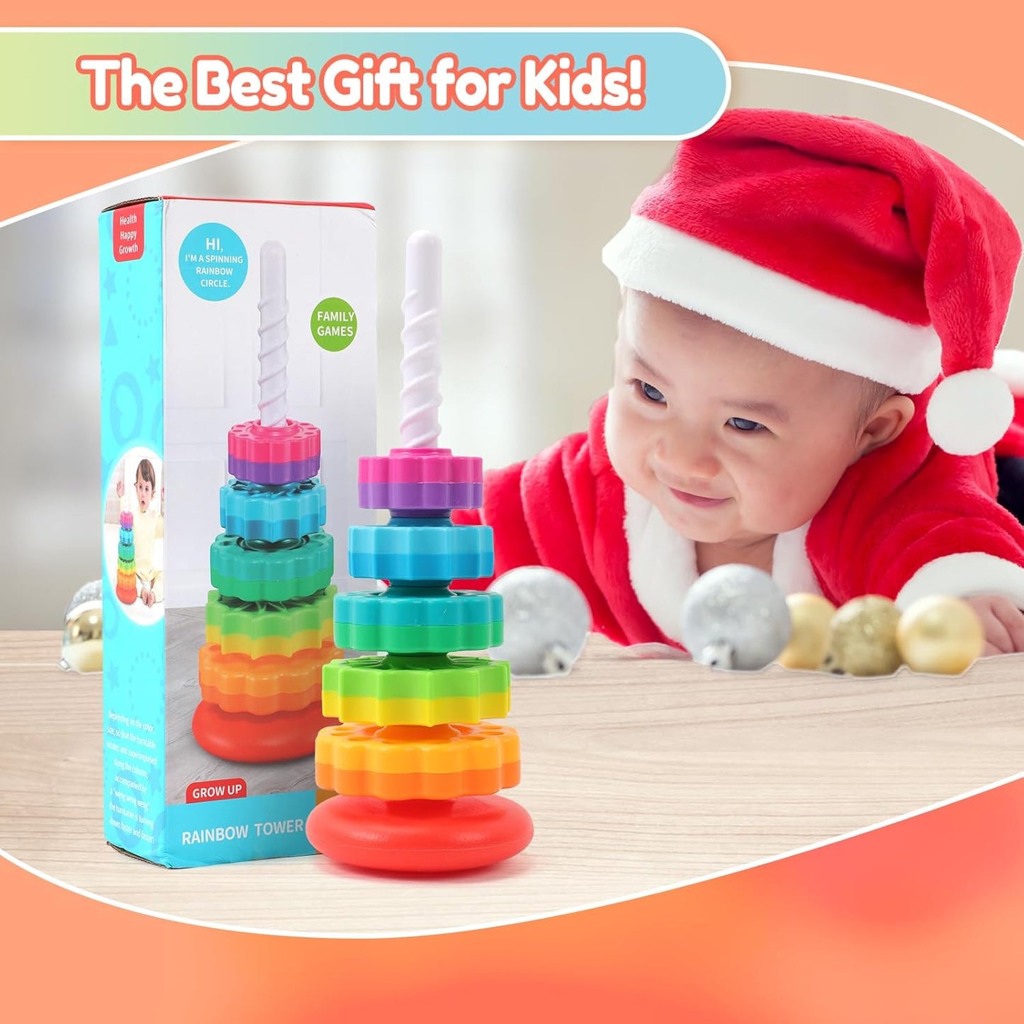 Spinning Stacking Toys, Ring Stacker Montessori Sensory Toy