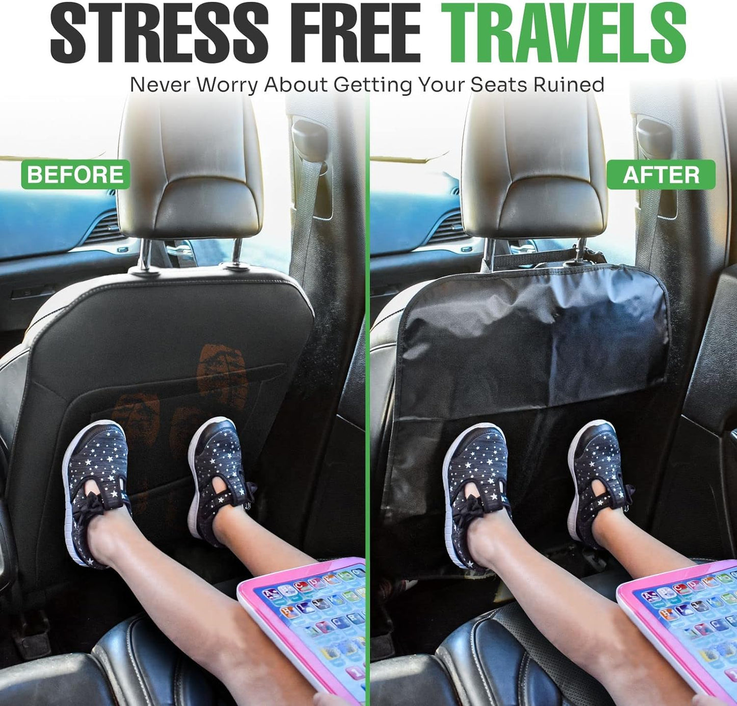 Trobo Car Kick Mats Back Seat Protector, Set of 2 X-Large Seat Back Cover for Kids, Made with Thick Waterproof Material to Fully Protect Backseat from Dirt, Mud and Scuffs Marks, Fits Most Cars