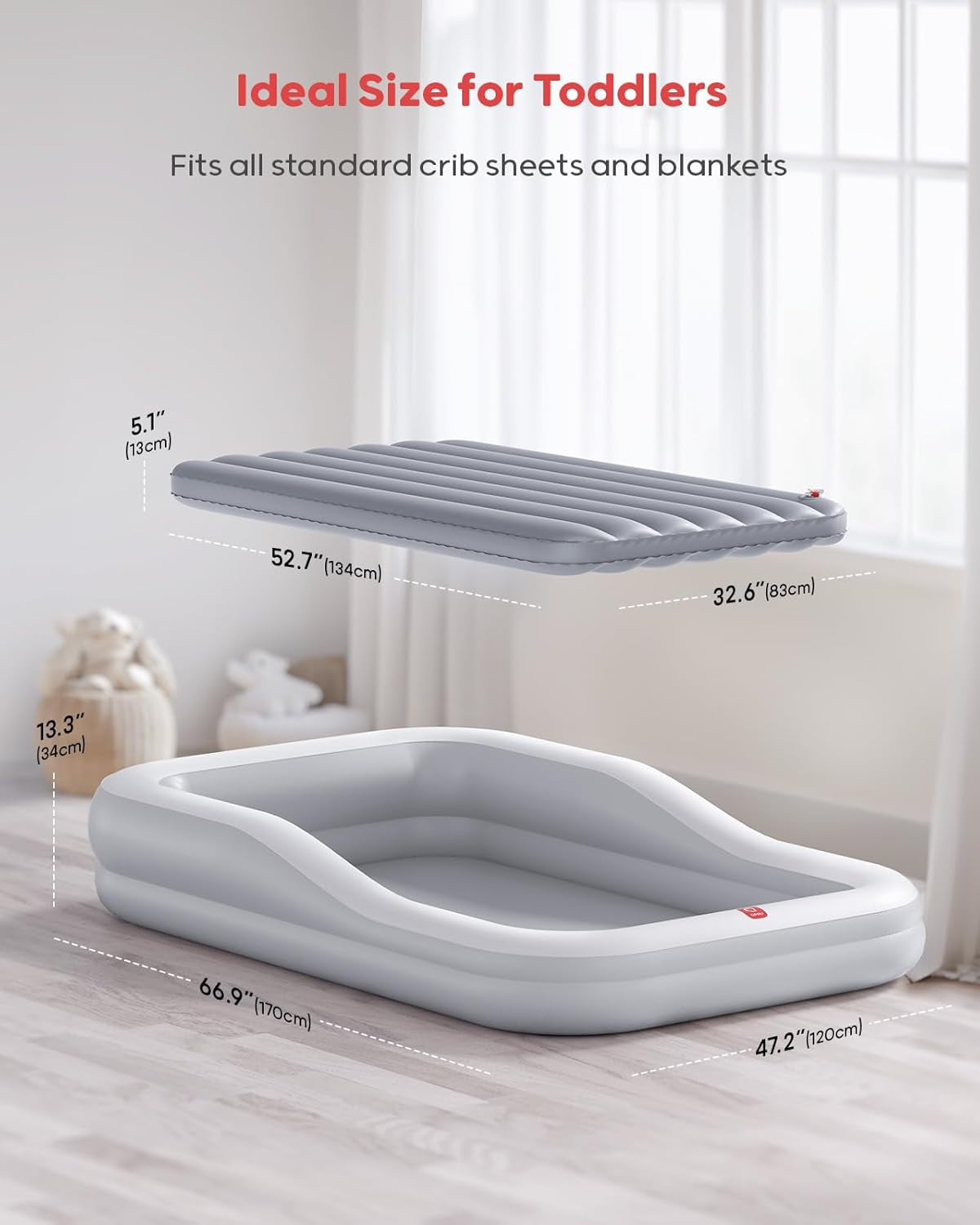 Inflatable Toddler Travel Bed with Tent, Baby Crib Tent, Portable Kids Air Mattress with Safety Bumpers, Ideal for Home, Grandma'S, Camping, Traveling -Includes Fast Electric Pump