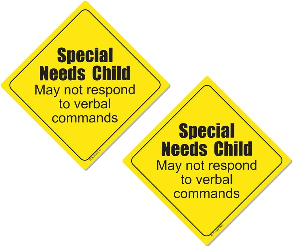 Special Needs Child Emergency Magnet 6 X 6 Inch Auto Bumper Car Magnet (2 Magnets)