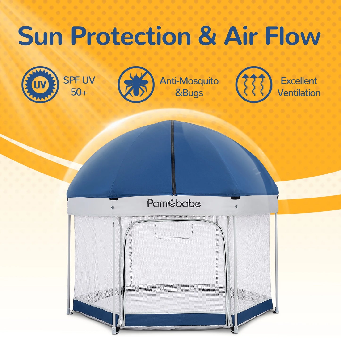 Unisex Premium Indoor and Outdoor Baby Playpen - Portable, Lightweight, Toddler Play Yard W/Canopy and Travel Bag - Blue