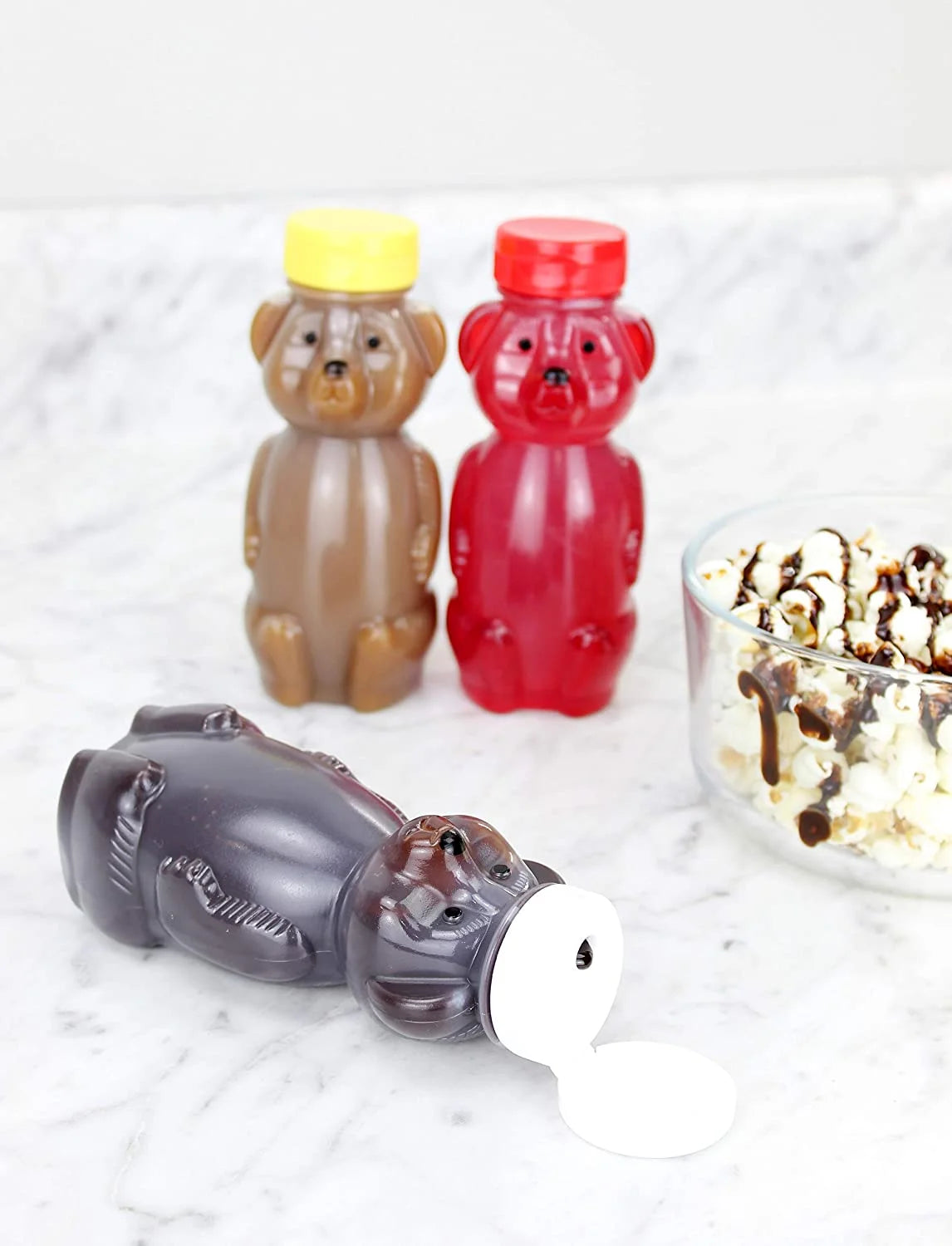 Honey Bear Straw Cups (3-Pack, Colored Lids), 8-Ounce Therapy Sippy Bottles W/Flexible Straws and Colored Lids