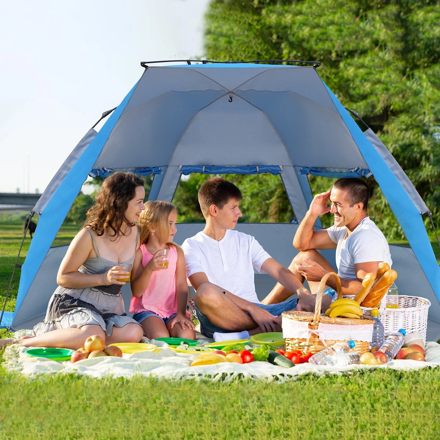 Beach Tent for 4-6 Person, UPF 50+ UV Protection Pop up Beach Tent Sun Shelter, Lightweight Waterproof Sunshade