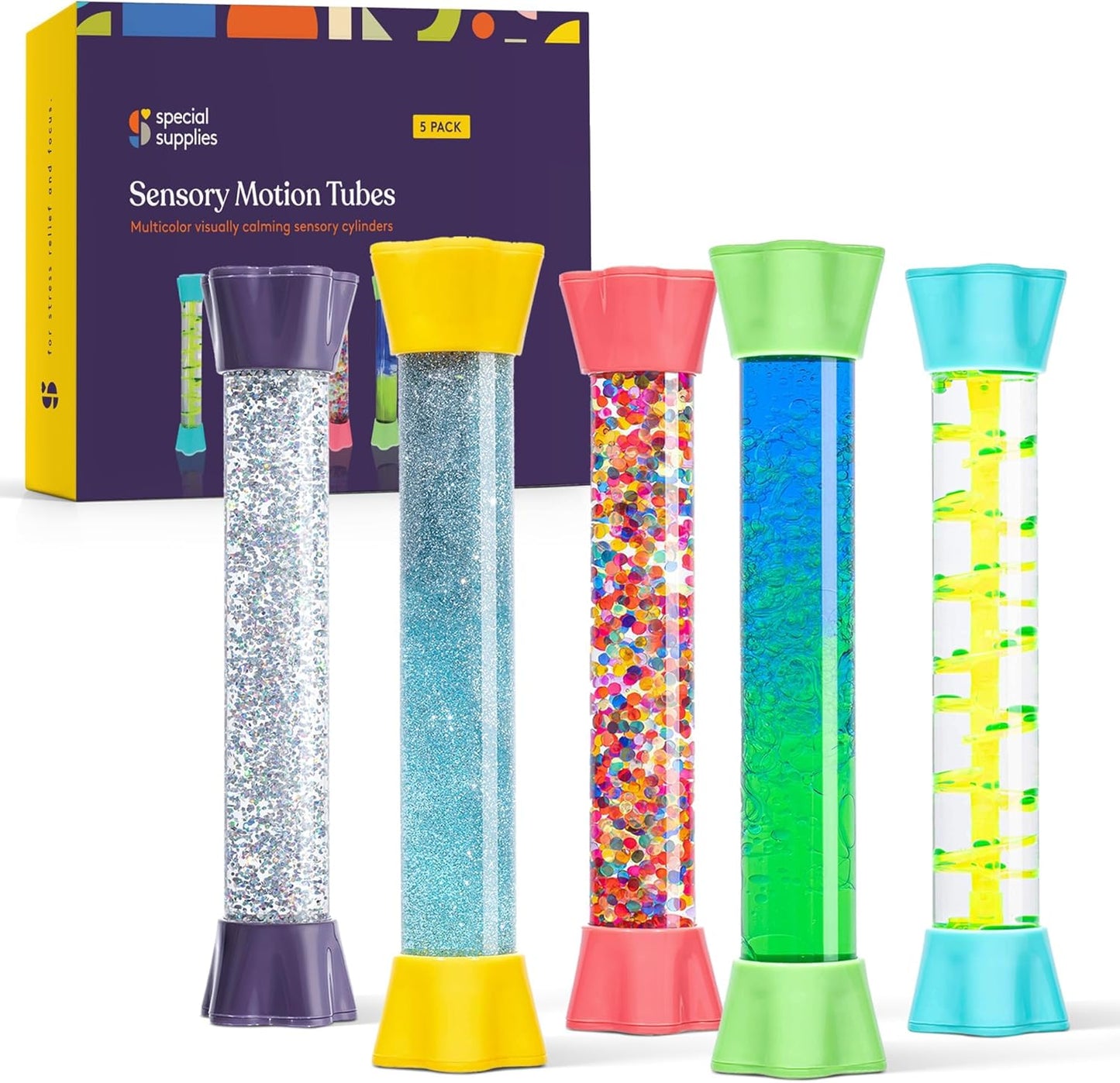Liquid Motion Bubbler Toy Cool Tubes 5-Pack Colorful Hourglass Timer with Droplet Movement
