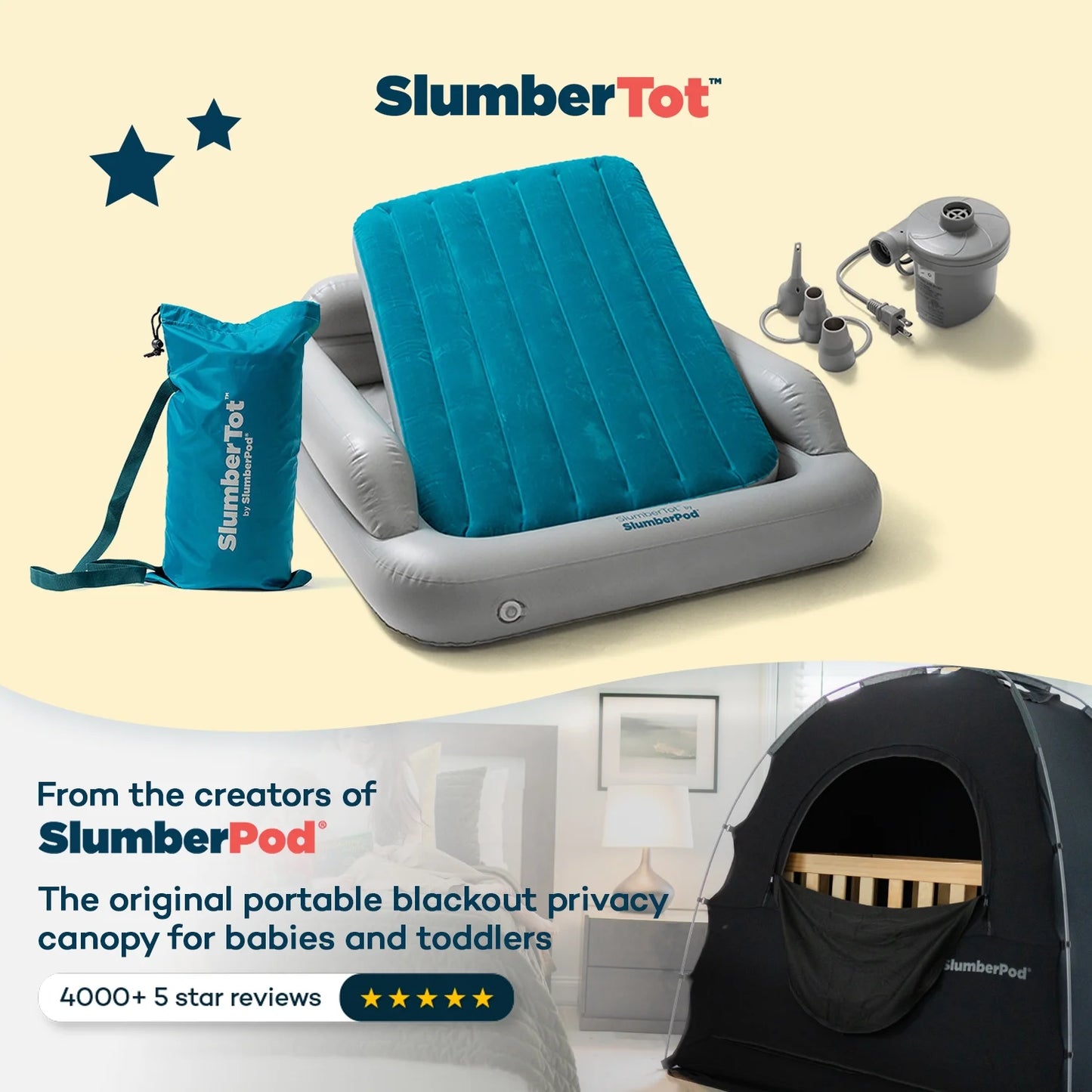 Slumbertot Inflatable Toddler Travel Mattress with Electric Air Pump