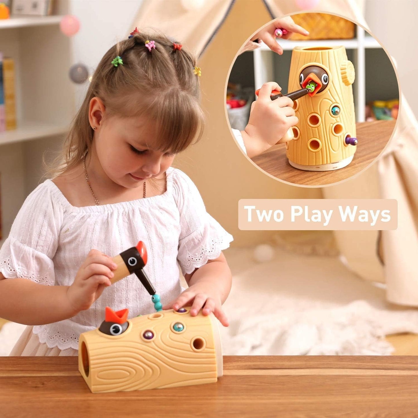 Montessori Toys, Woodpecker Worm Magnetic Bird Feeding Game