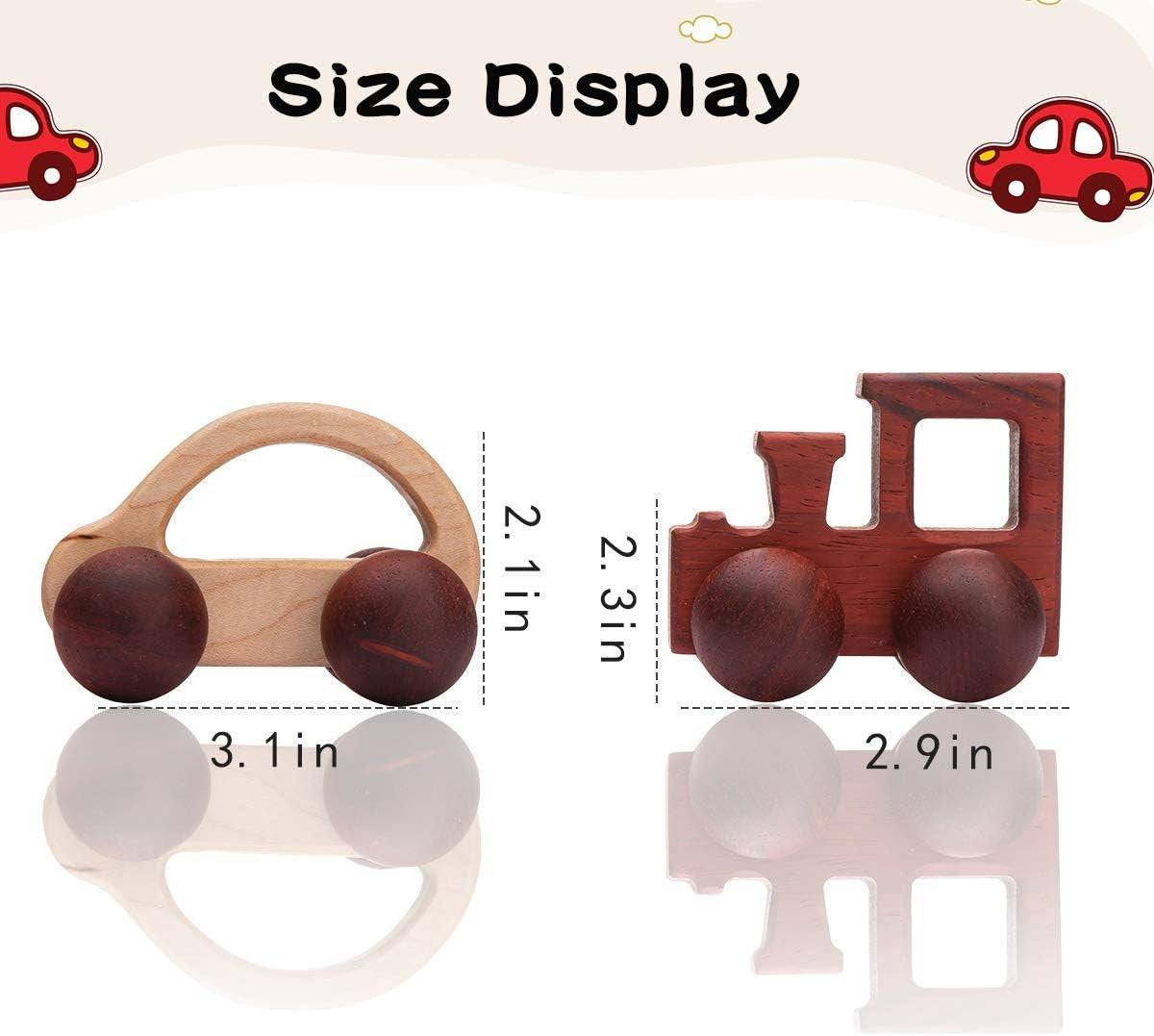 2Pc Wooden Rattle Organic Wooden Cars Push Car Toys Montessori Educational Natural Wood Toys Inspired Baby Newborn Perfect Shower Gift