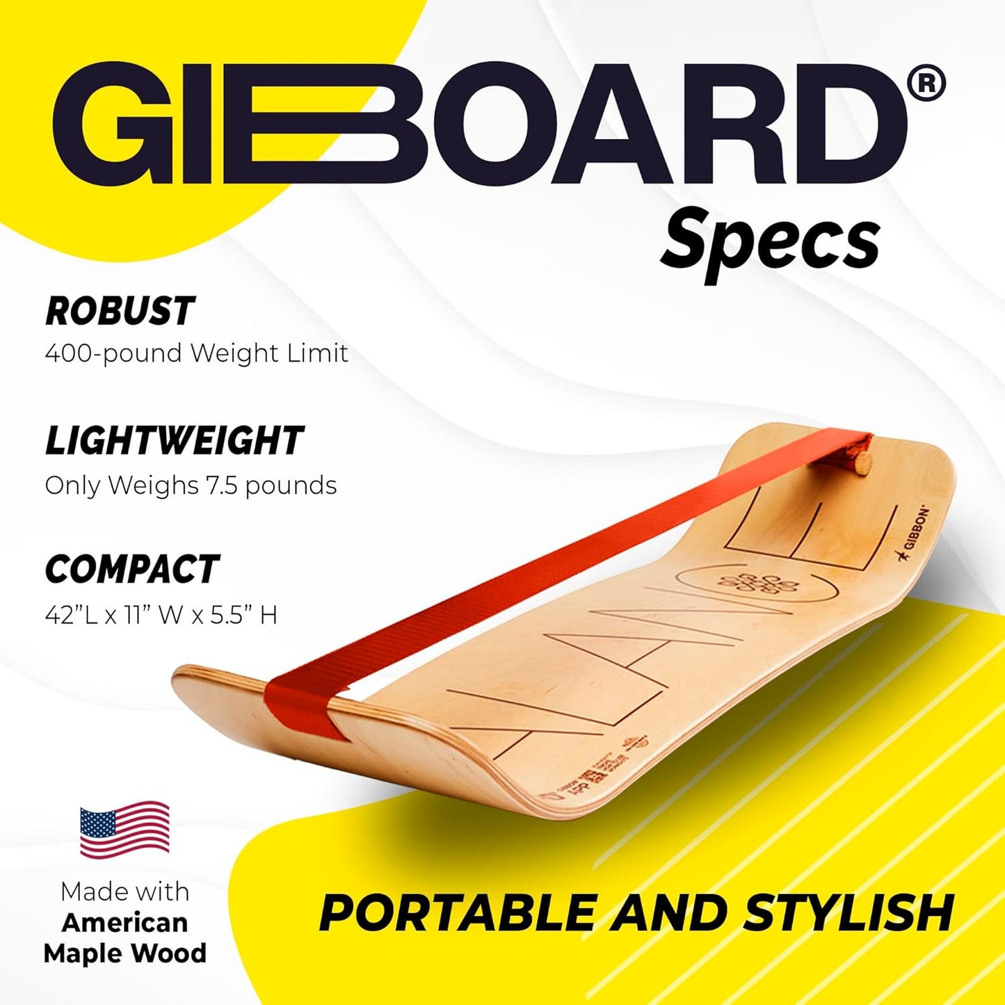 Giboard Balance Board for Adults & Kids - Slackline Workout Equipment Home Gym Training, Yoga, Agility, Pilates, Core, Snowboard