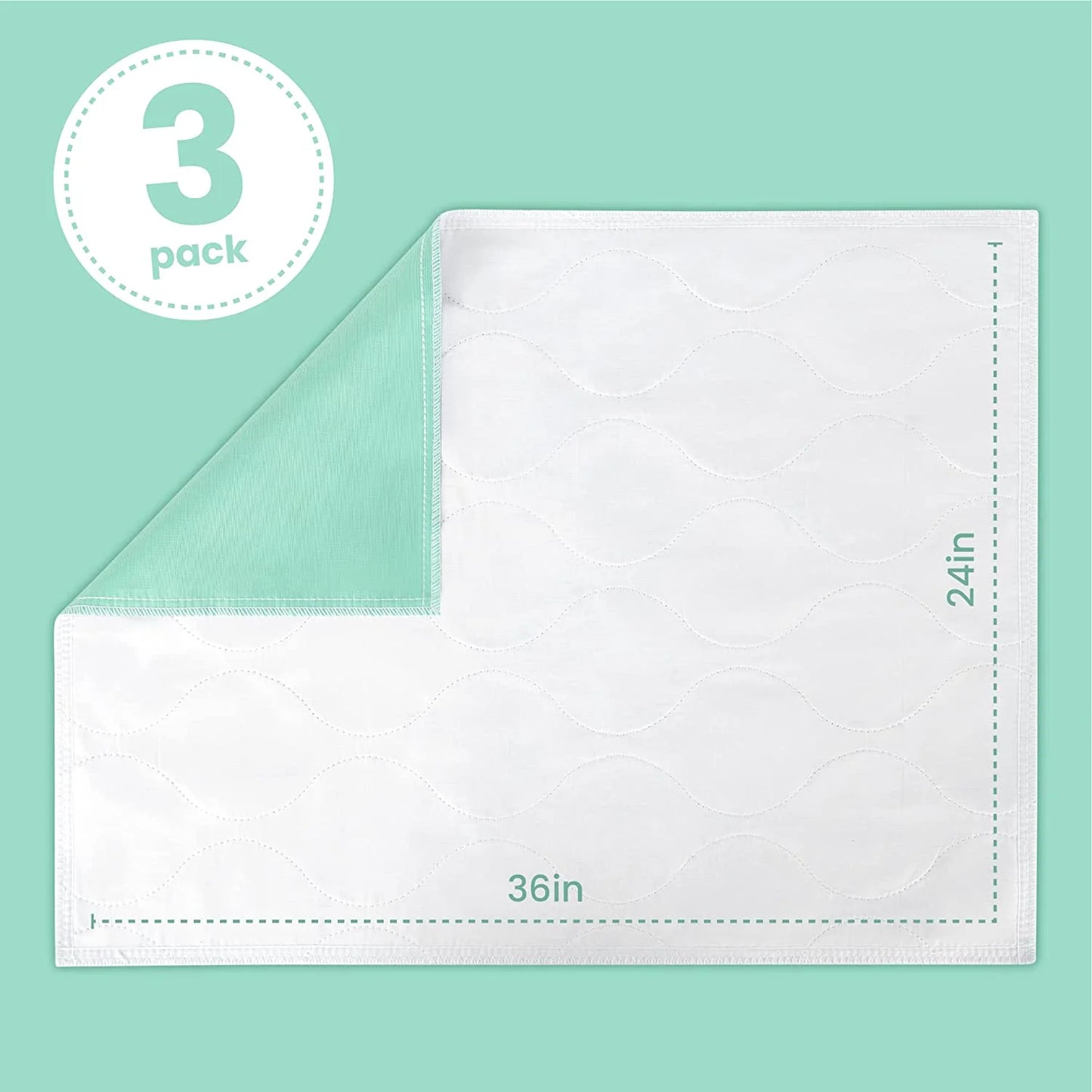 Washable and Reusable Incontinence Bed Pads 3 Pack Waterproof Mattress Pad Chux Pads (24"X 36'')