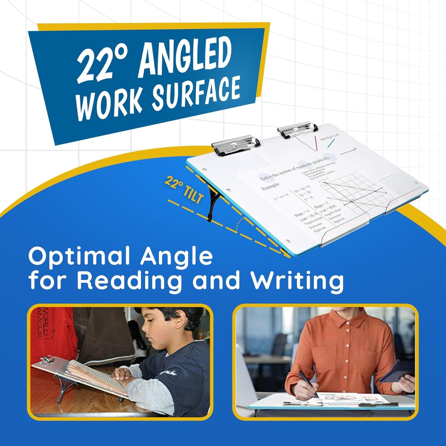 Slant Board for Writing - Adjustable Magnetic Whiteboard, 22° Angle