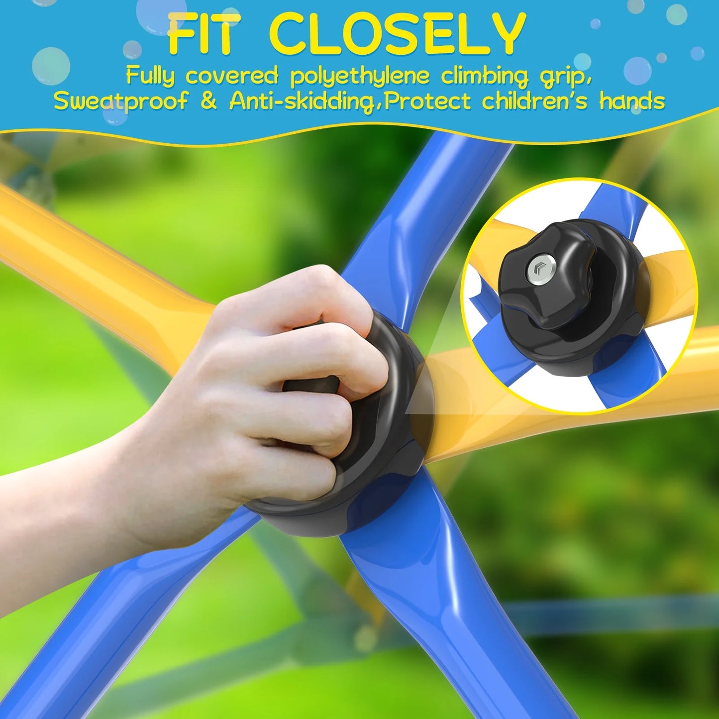6FT Dome Climber, Jungle Gym for Kids 3-5 Year Outdoor Play Center, Supporting 600 Lbs Rugged and Interesting Climbing Dome, Yellow and Blue