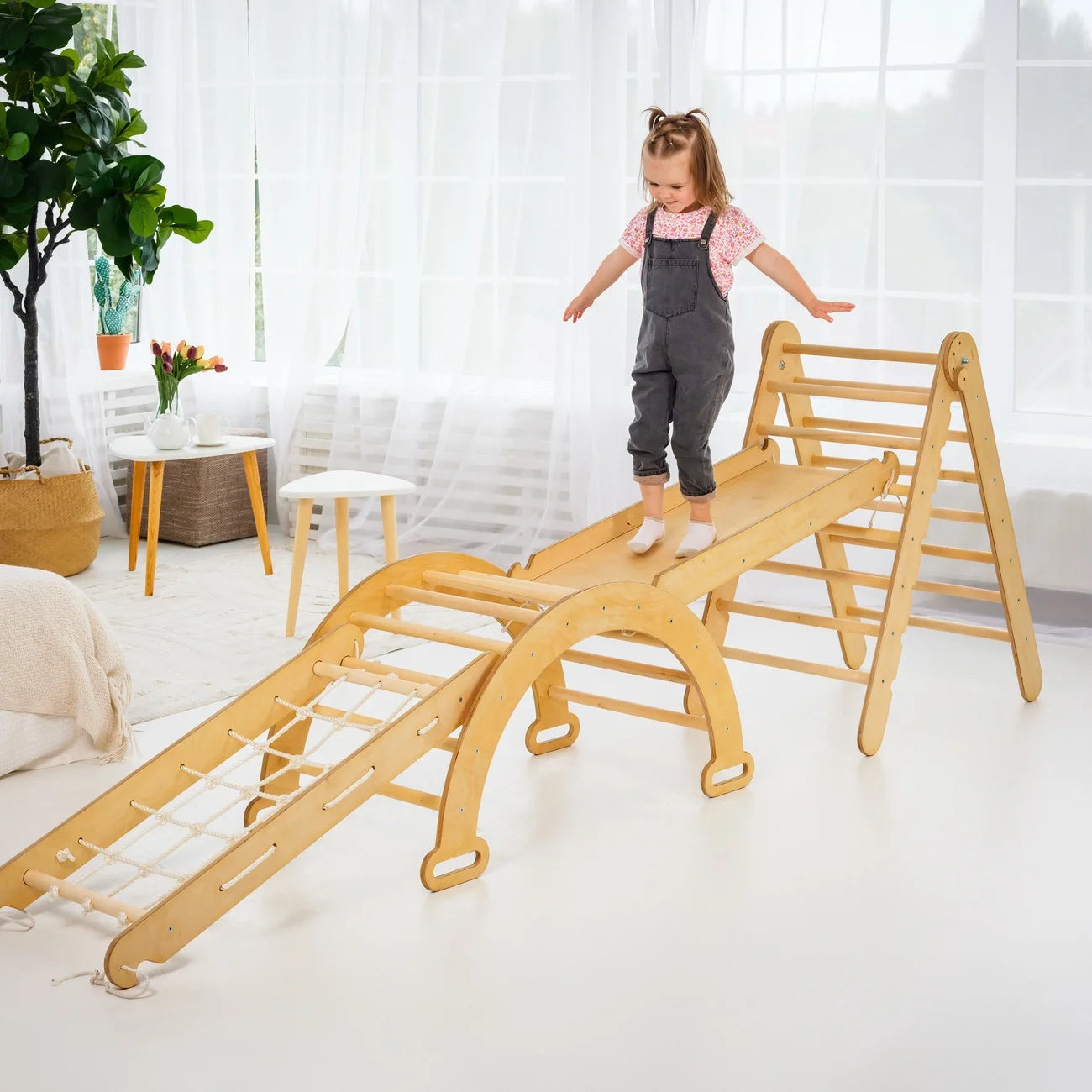 Trapeze Wood Swing Set, Wood Beige, 40.90” X 21.06” X 6.29”