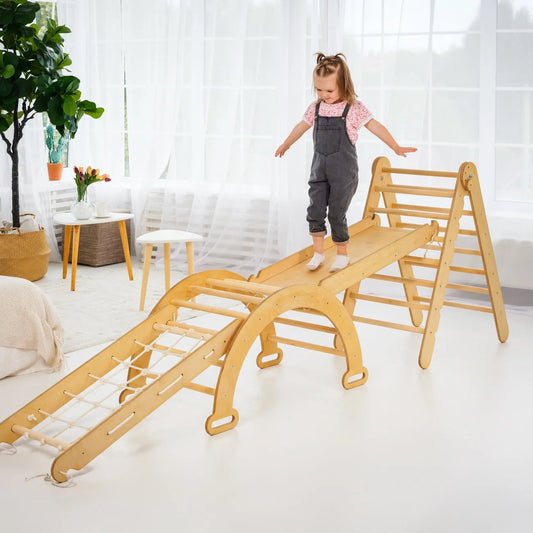 Trapeze Wood Swing Set, Wood Beige, 40.90” X 21.06” X 6.29”