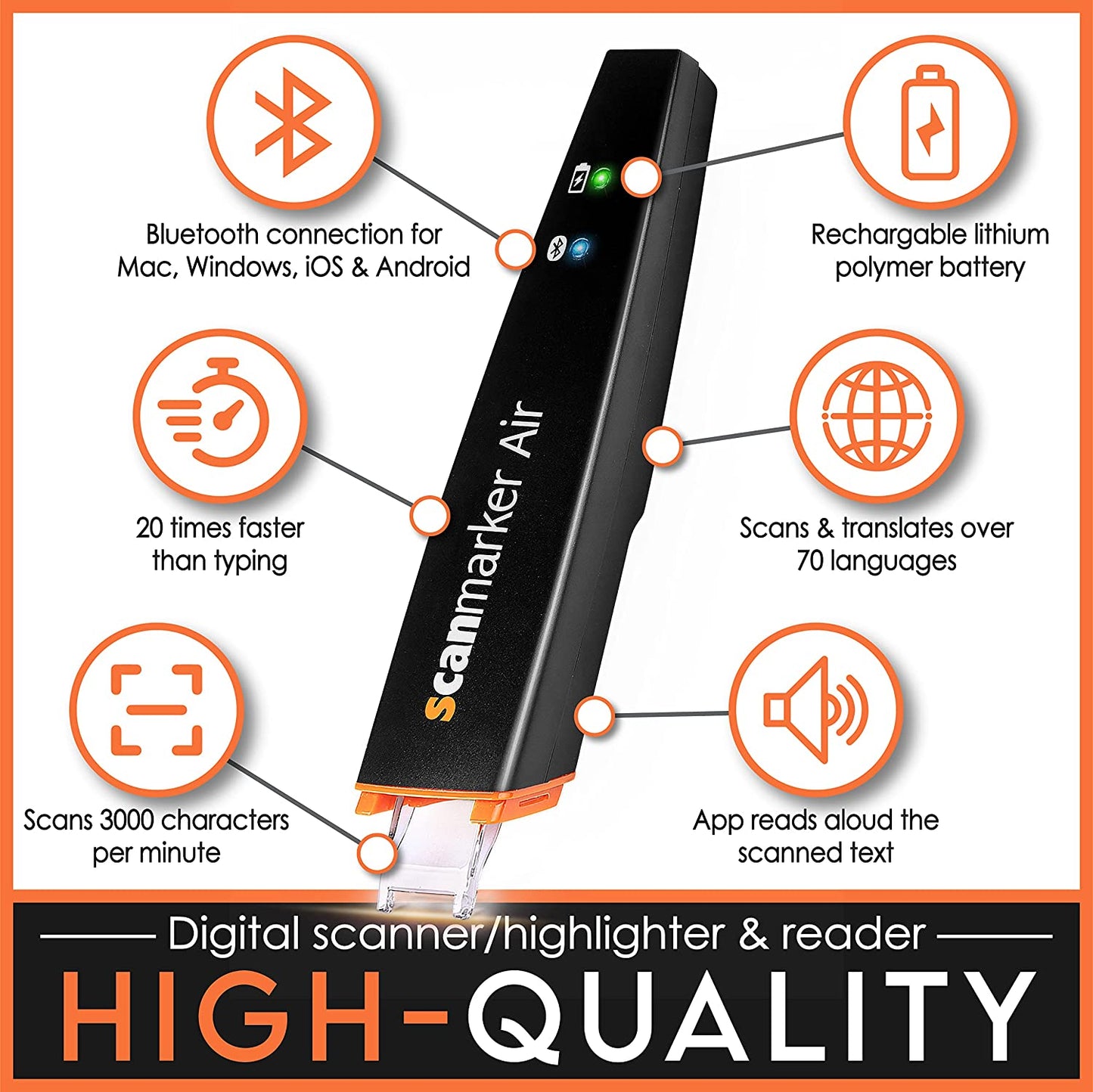 Air Reading Pen & Pen Scanner, Translator Pen for Dyslexia, Students & Professionals - Compatible with Mac, Windows, Ios & Android