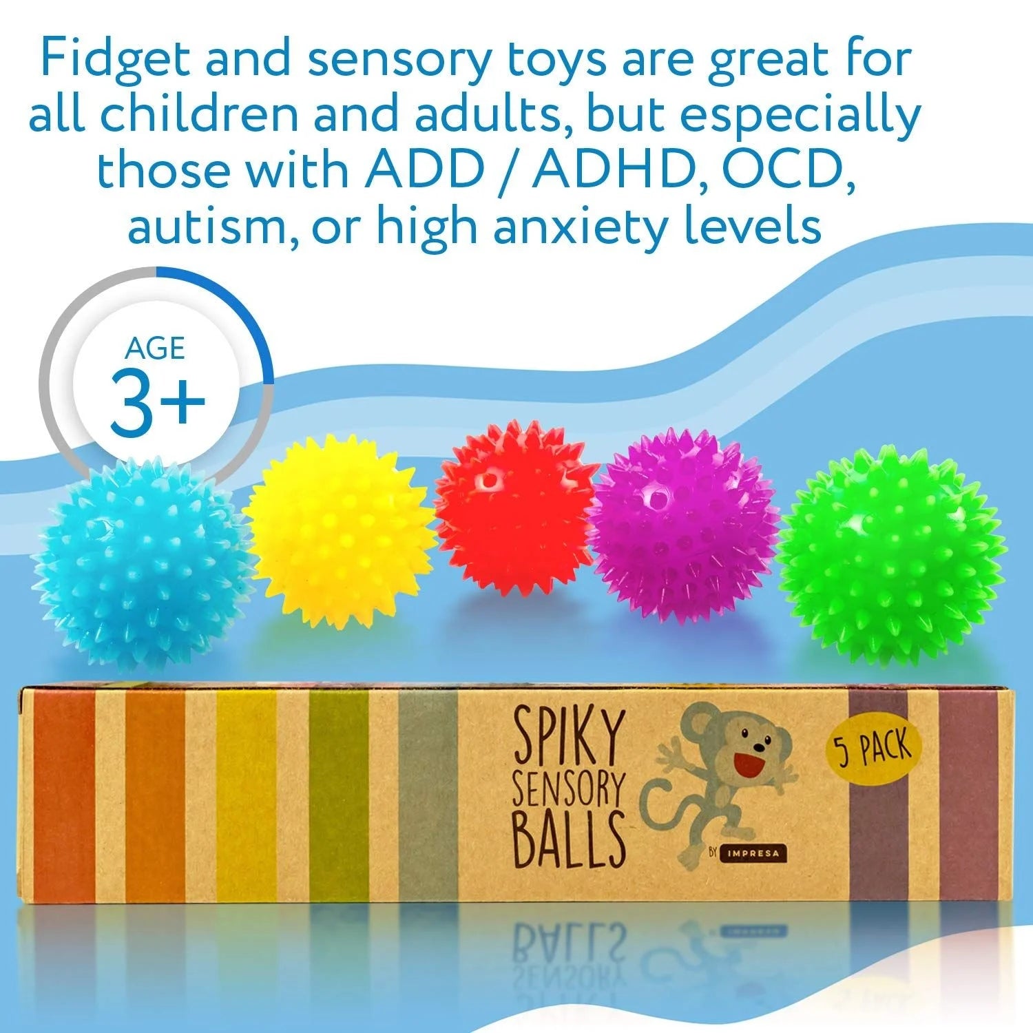 Spiky Sensory Balls (Pack of 5)  Fidget Toys / Sensory Toys - Bpa/Phthalate/Latex-Free