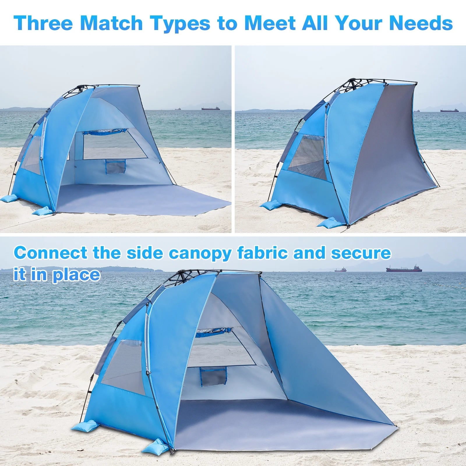 Beach Tent for 4-6 Person, UPF 50+ UV Protection Pop up Beach Tent Sun Shelter, Lightweight Waterproof Sunshade