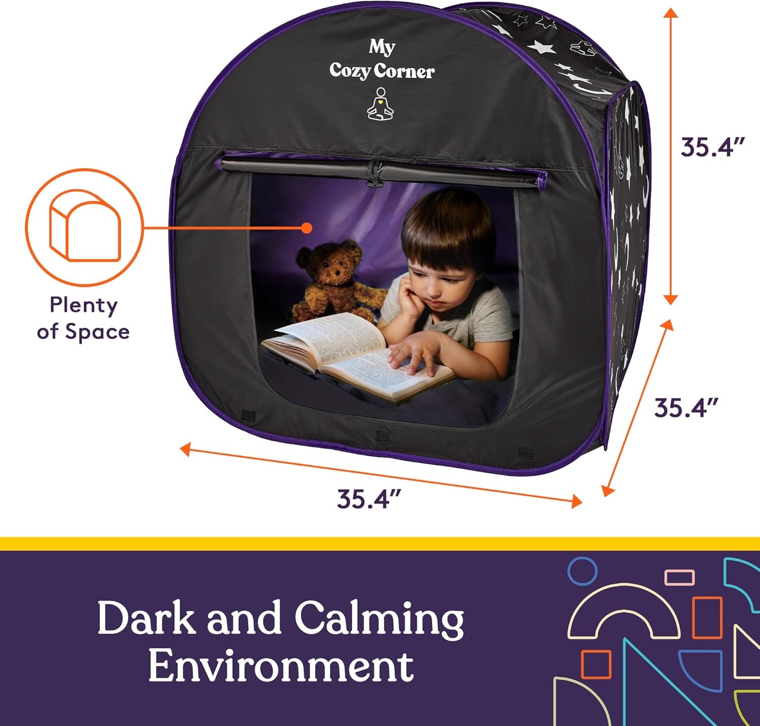 Blackout Sensory Tent for Kids, with Fiber Optic Lamp and Glow-In-The-Dark Fuzzy Blanket