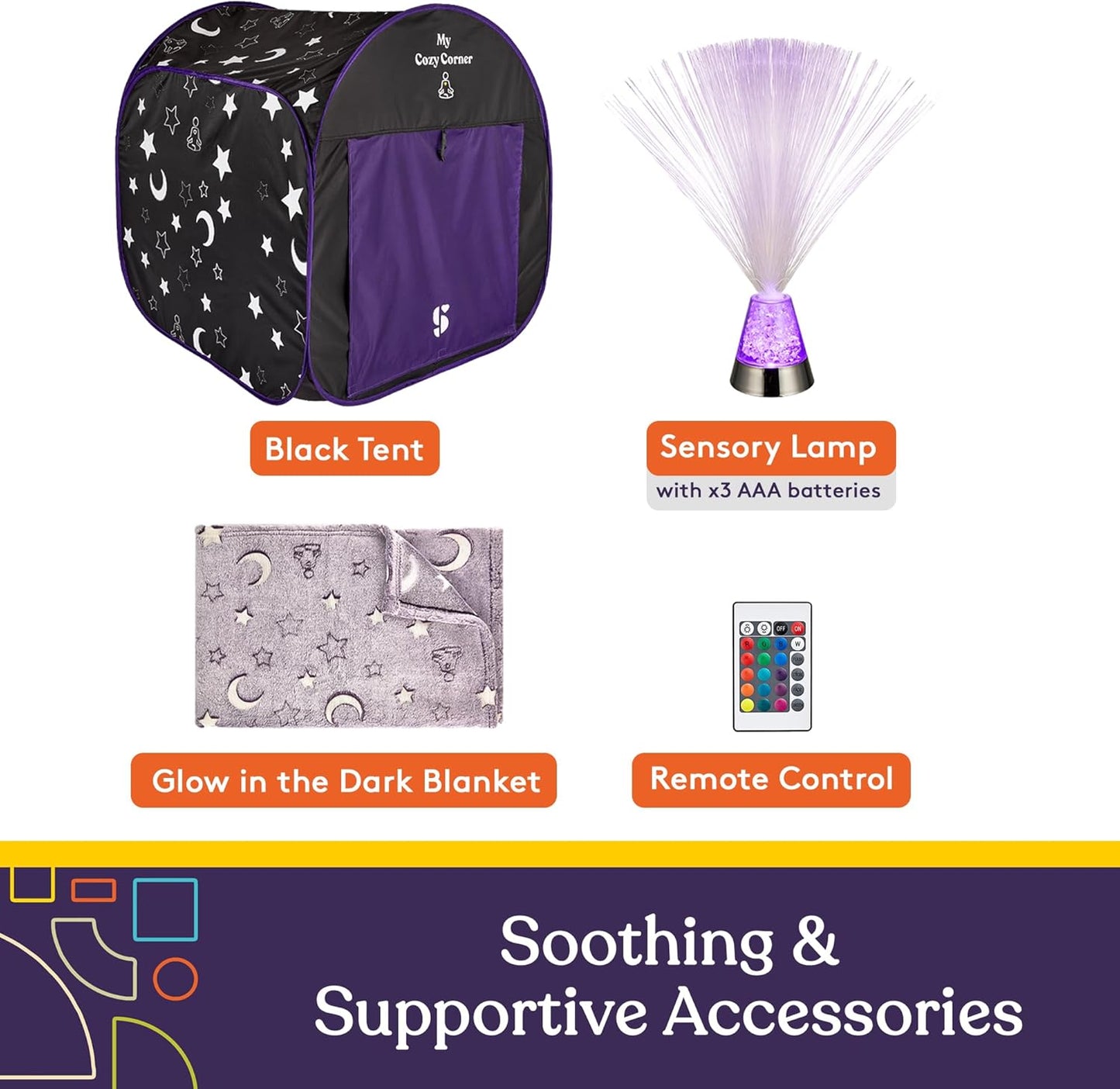 Blackout Sensory Tent for Kids, with Fiber Optic Lamp and Glow-In-The-Dark Fuzzy Blanket