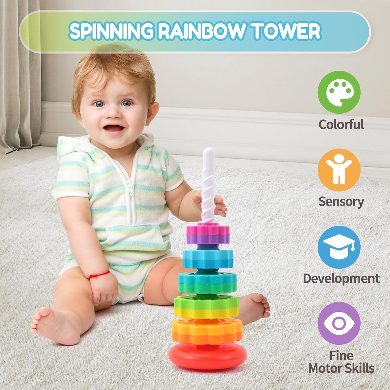 Spinning Stacking Toys, Ring Stacker Montessori Sensory Toy