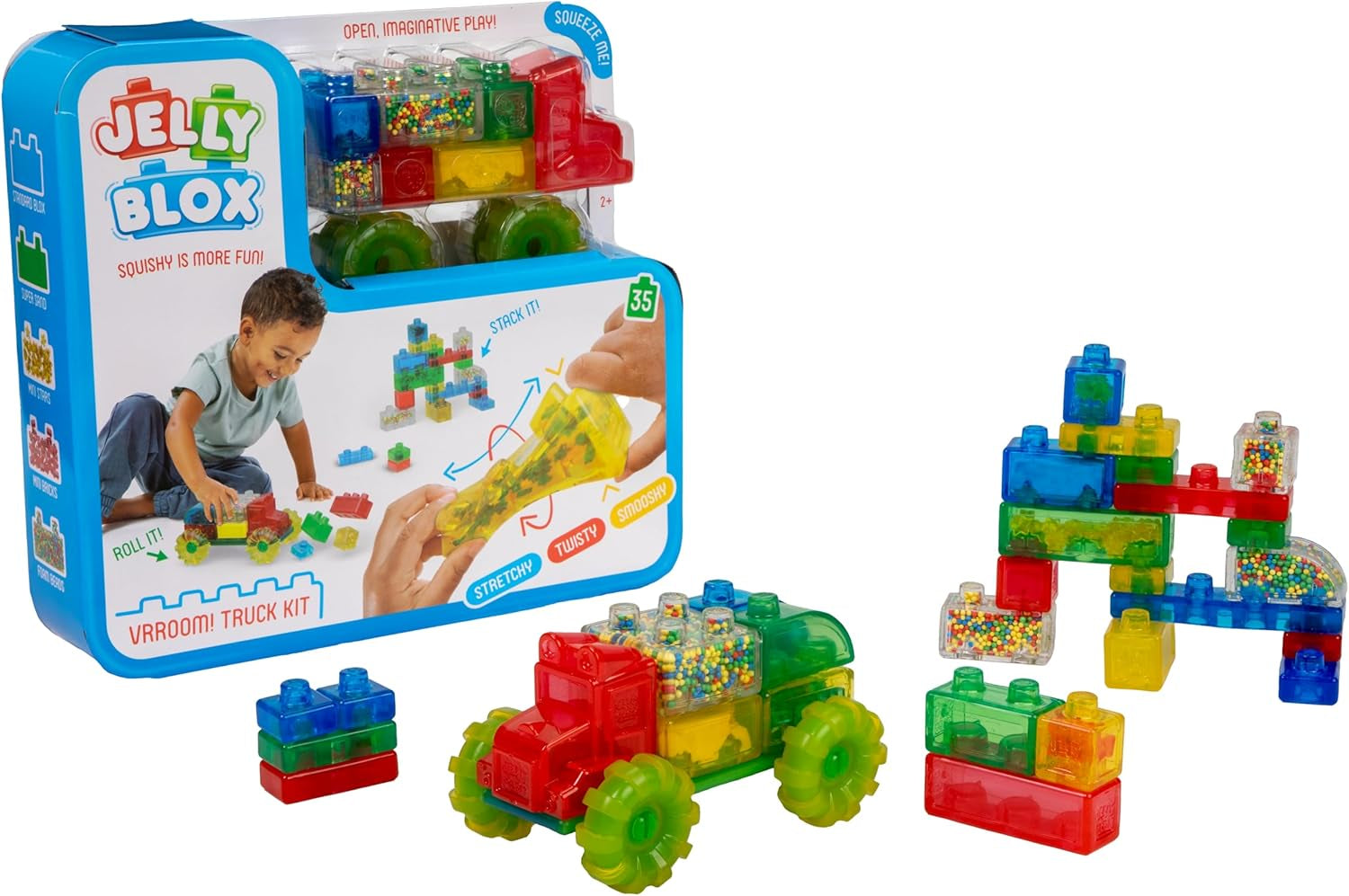 Jelly Blox Vrooom! Truck Kit, Includes 35 Blocks Kids Can Squeeze, Stretch and Squish