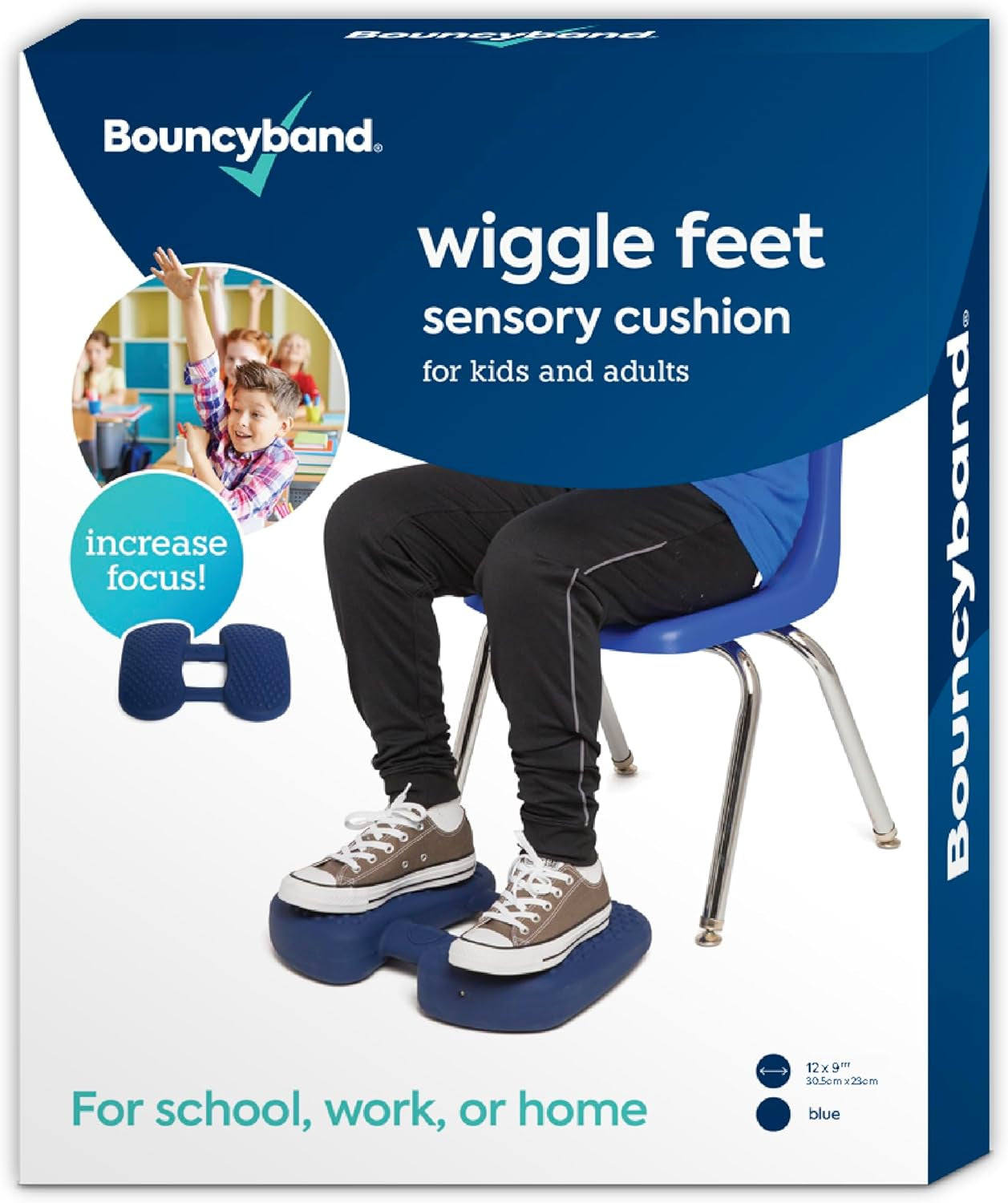 Bouncyband Wiggle Feet, Dark Blue, 1 Pack – Sensory Foot Cushion Quietly Facilitates Movement to Help Improve Concentration - 12” X 9” X 2.5” Sensory Tool, Ideal for the Classroom, Work, or at Home